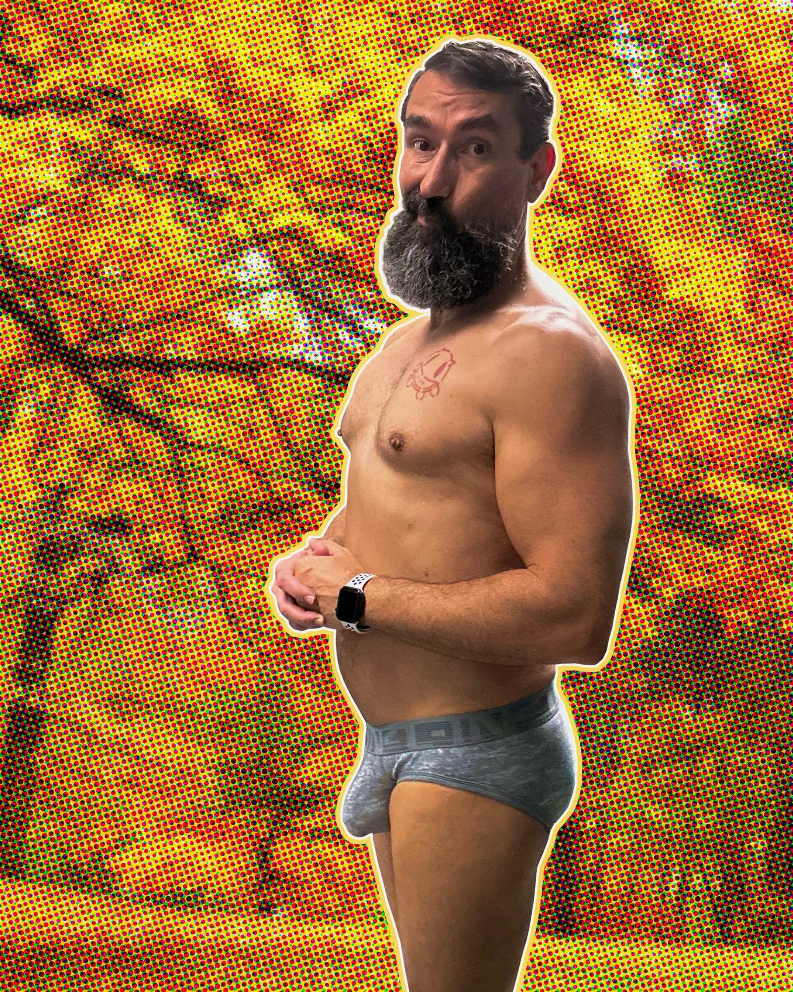 Man wearing grey CIN2 briefs in front of autumnal backdrop