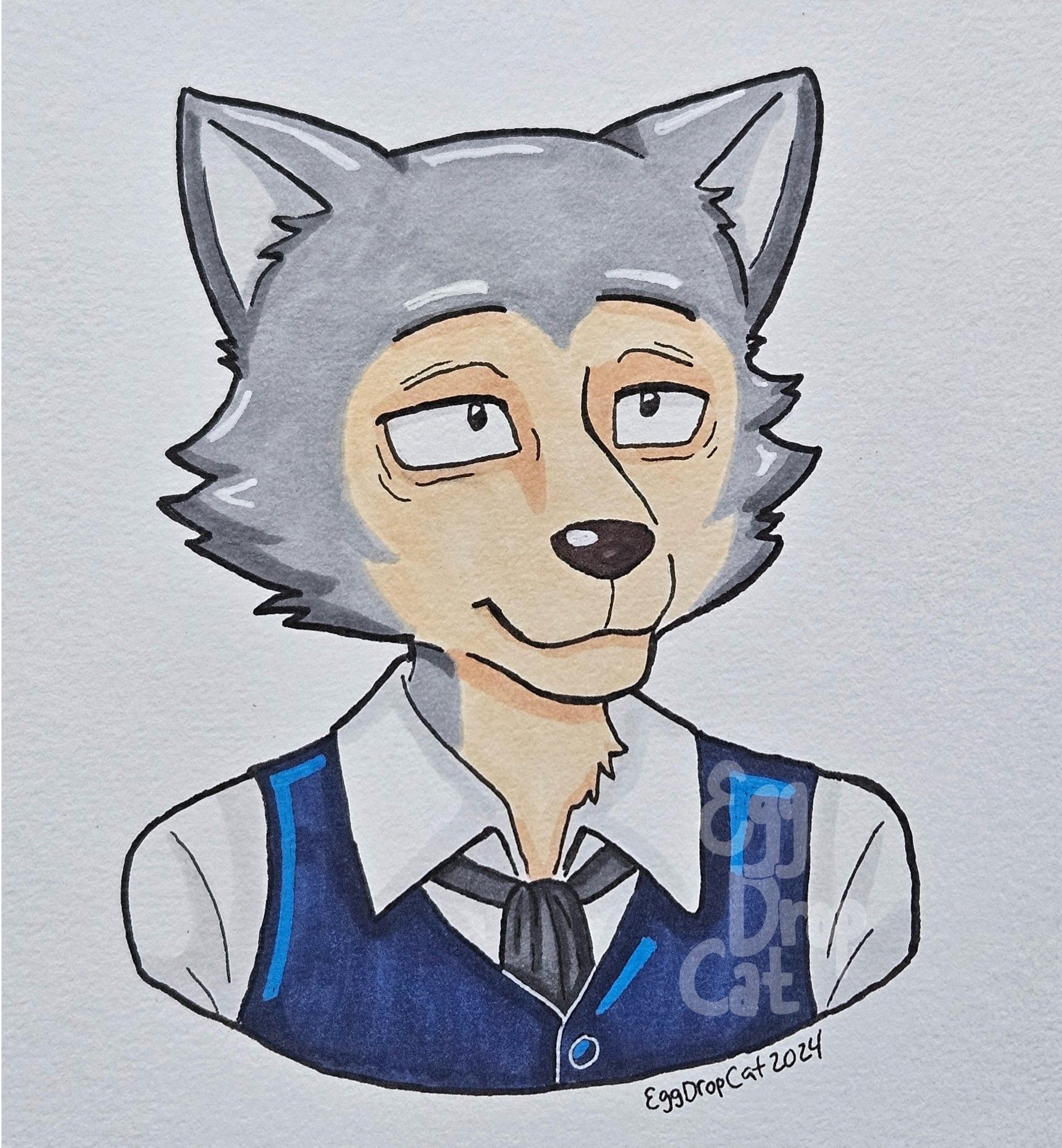 A marker drawing of Legoshi from Beastars shoulders up.