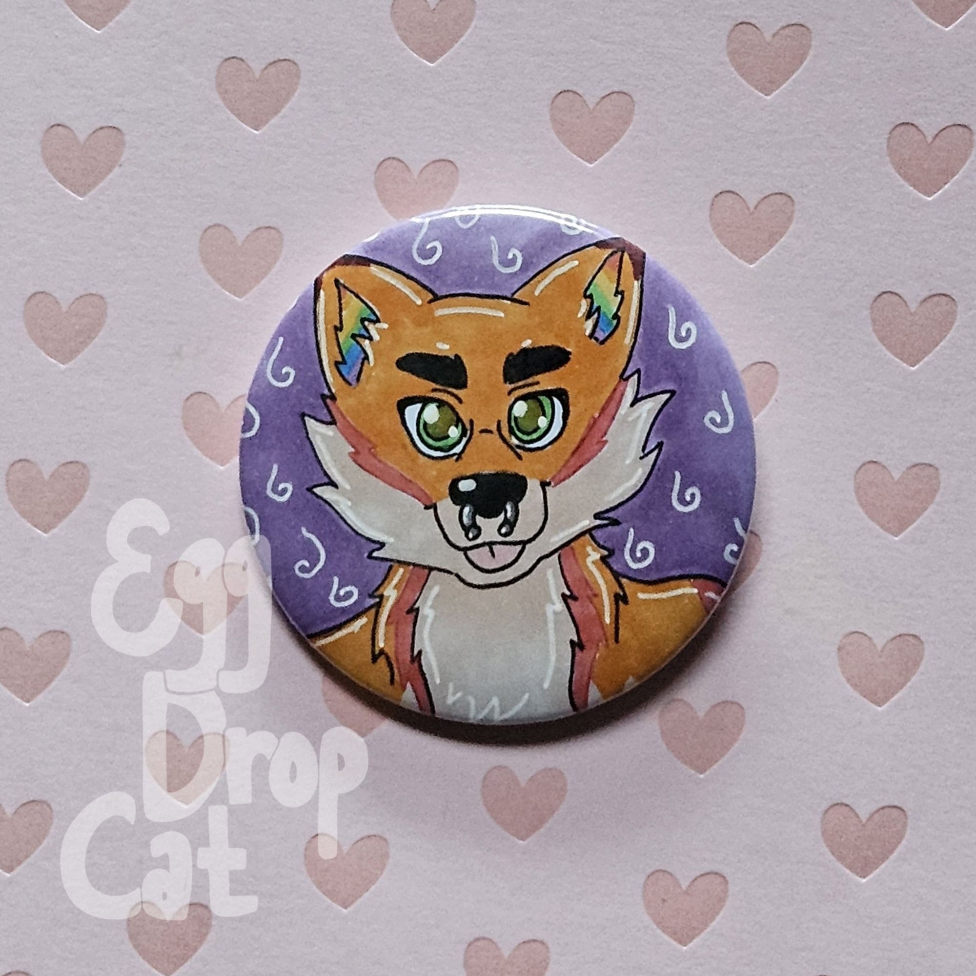 A button of a fox fursona with a septum piercing