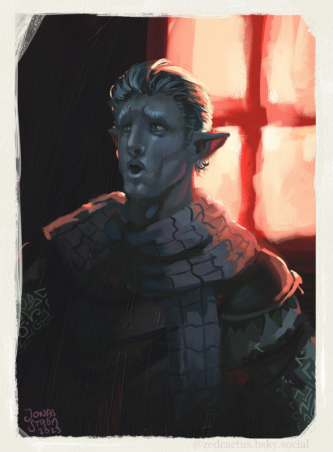 Rowan in the dark, backlit by a window. Panicking, Rowan realises just how afraid he is of being scared.