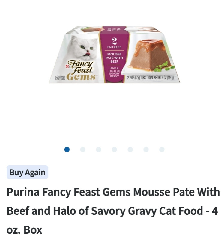 2 pack box of Purina Fancy Feast Gems Mousse Pate with Beef and a Coating of Savory Cat food gravy 4 ounce box