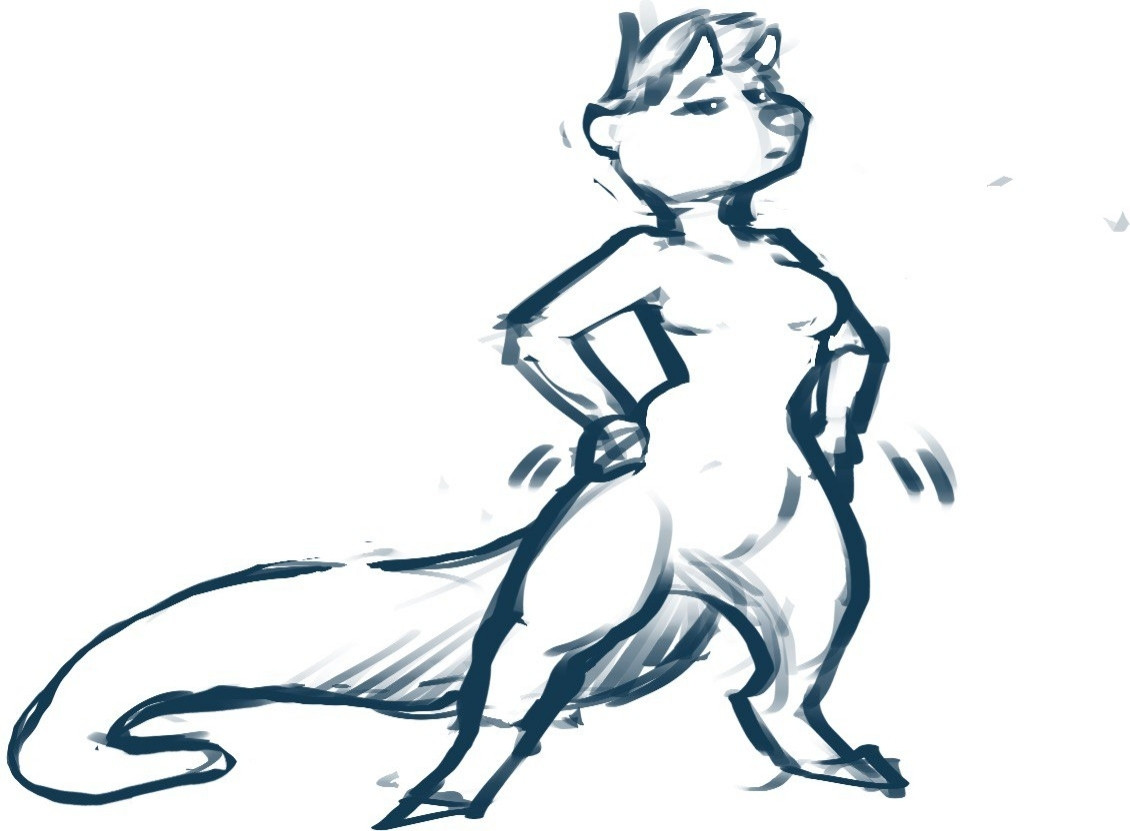 Ought sketch of my otter fursona wiggling hips with a serious face