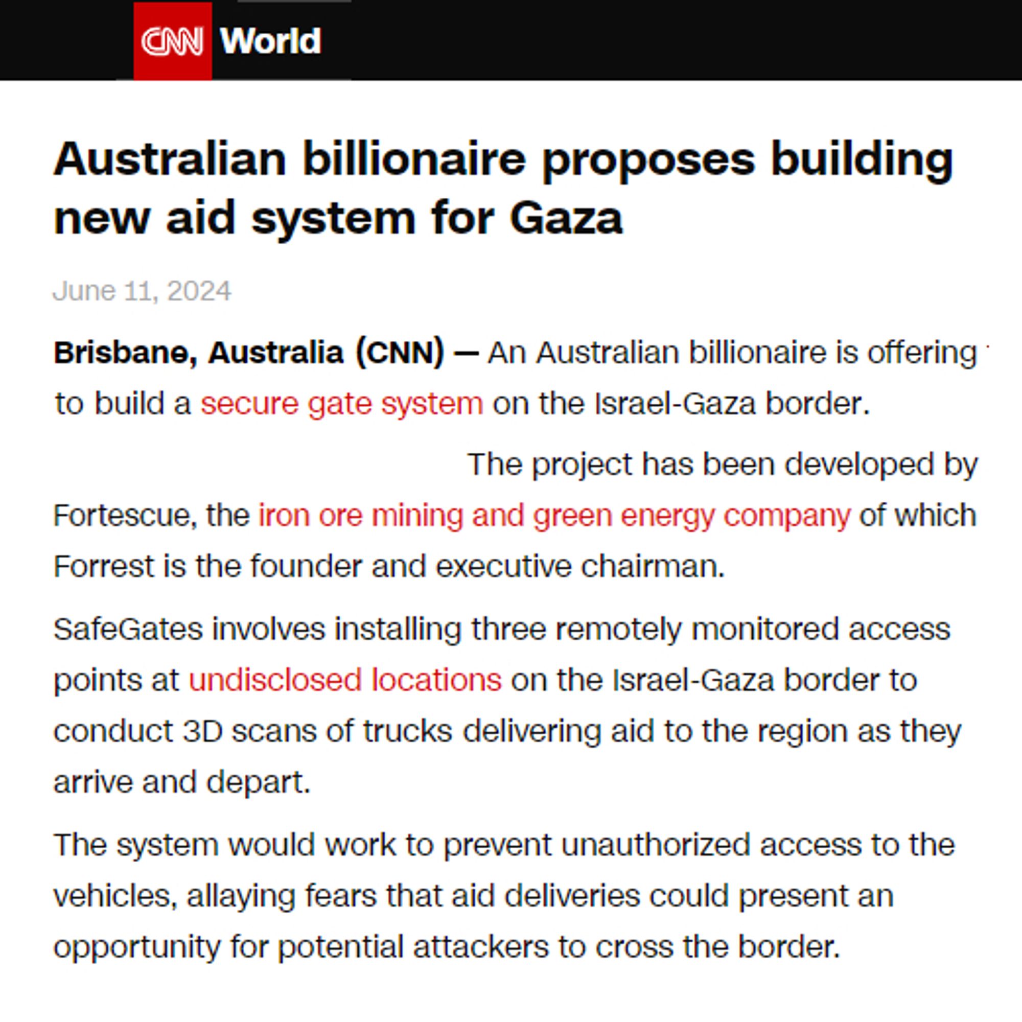 CNN  >  Australian billionaire is offering to build a secure gate system on the Israel-Gaza border