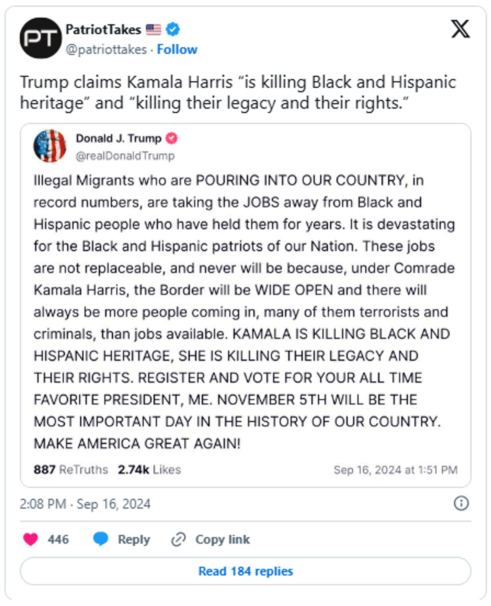 Yet another rambling Trump post from his failing social Media platform, ironically named "Truth".