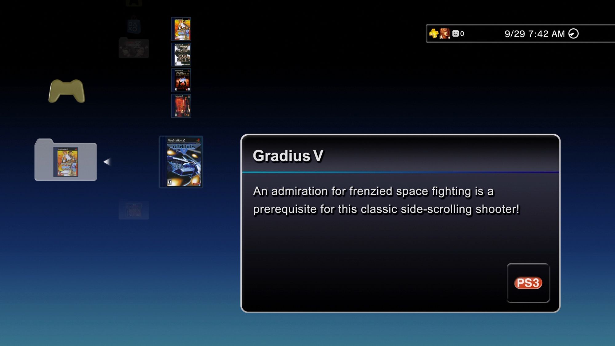 Gradius V (PS2 / Treasure / 2004)- PS3 XMB