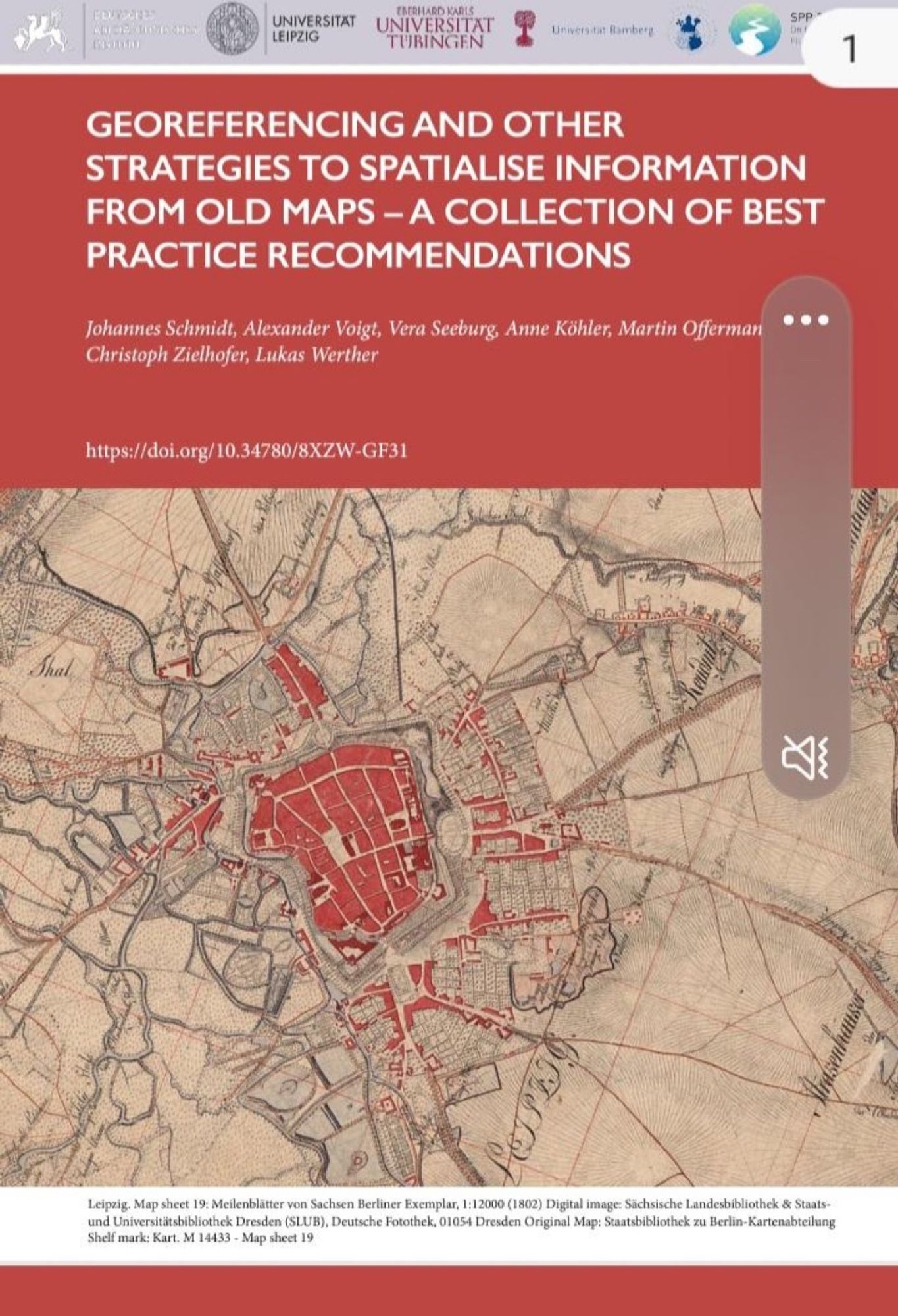 Cover „Georeferencing and other strategies to spatialise information from old maps“