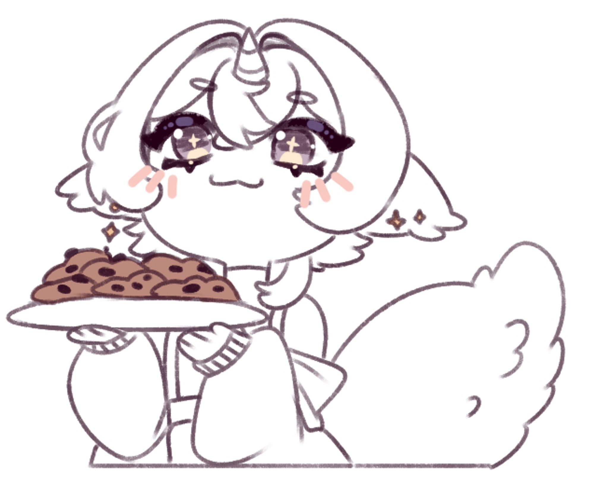 A silly doodle of my sona/oc Kynaera holding up a plate of cookies. 