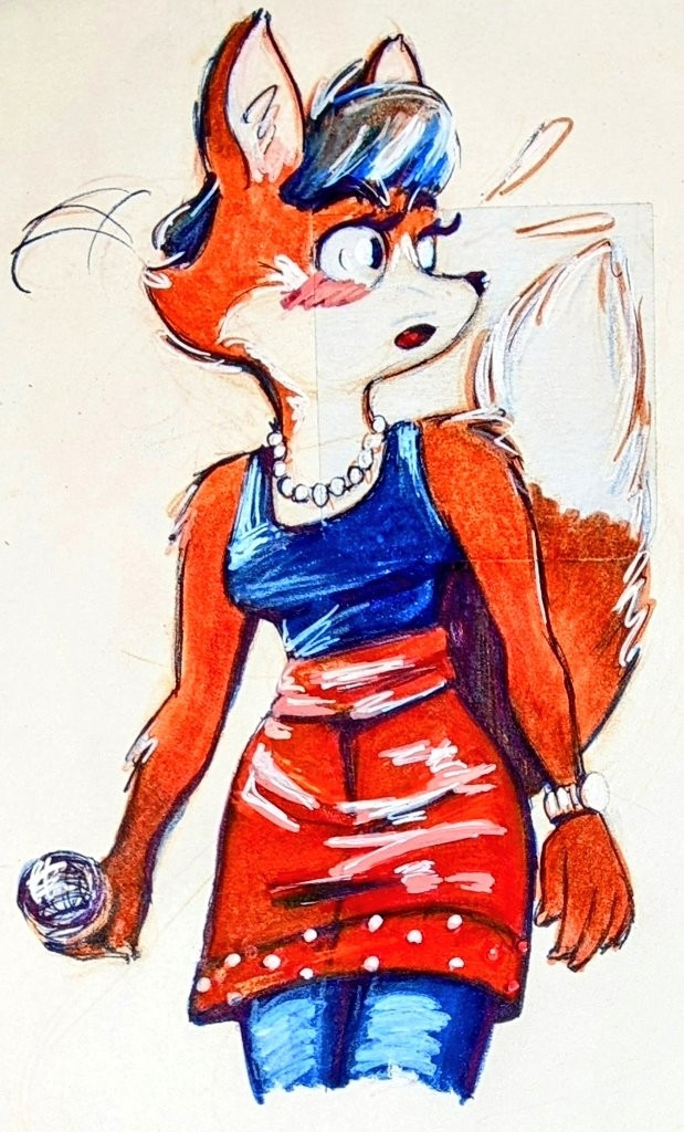 Sketchbook drawing of Fox McCloud's mom, Vixy Reinard, as a young vixen. Outfit inspired by Pat Benatar.