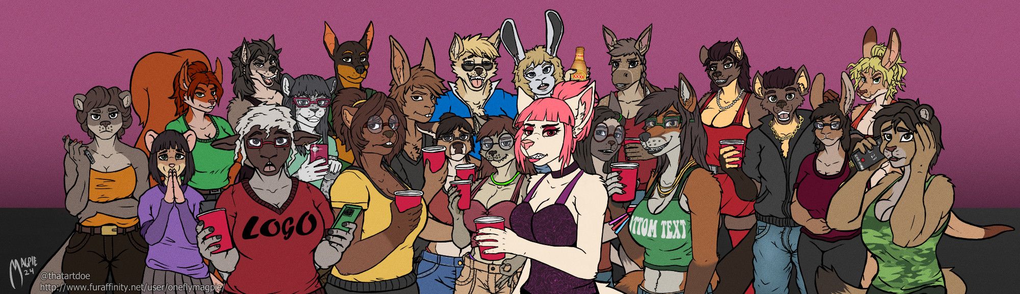 Left to right: Noriko (otter), Ophelia (mouse), Gwen (red squirrel), Yasmin (Arabian wolf), Lori (Hampshire sheep), Alina (snow leopard), Logan (doberman), Penny (beaver), Flynn (rabbit), Sara F. (doe), Ashton (dingo), Kenzie (coyote), Cindy (mink), Kaia (bunny), June (Siamese cat), Zarina (onager), Izzy (red fox), Vivi & Vinnie (pine marten twins), Sara C. (bunny), Hayley (kangaroo), Neith (lioness)