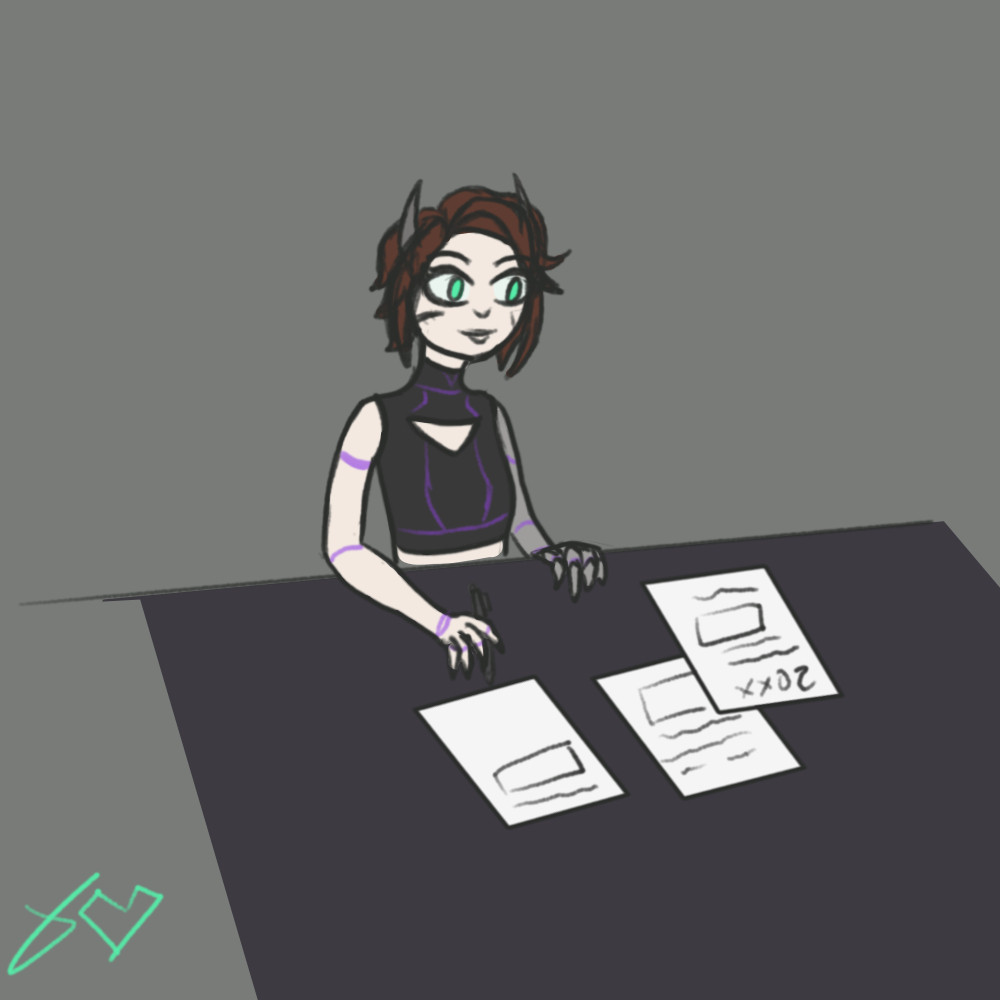 Xili doing her taxes. in reference to the meme "Now draw her doing taxes"