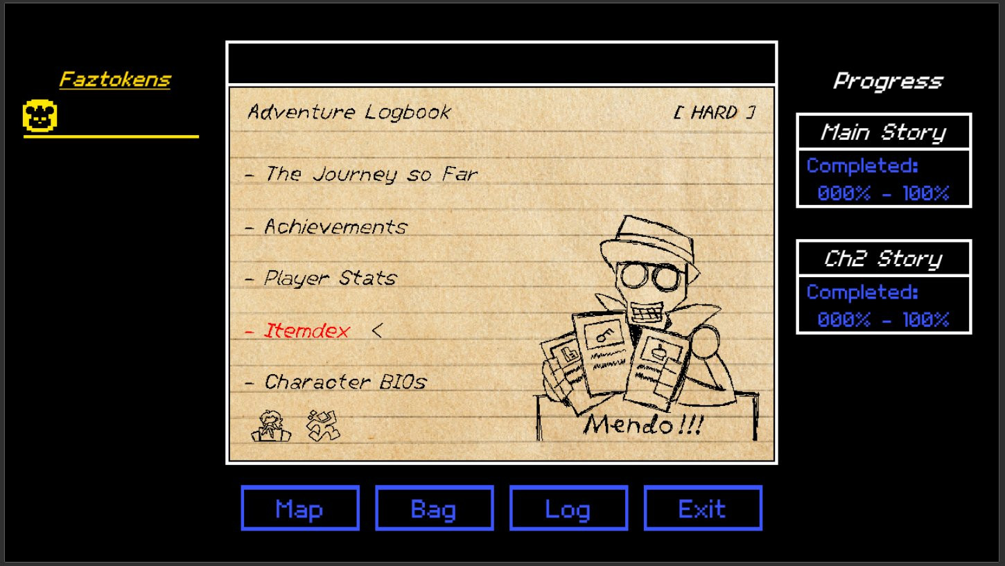 A logbook mockup screen for the overworld in Funkin' at Freddy's 