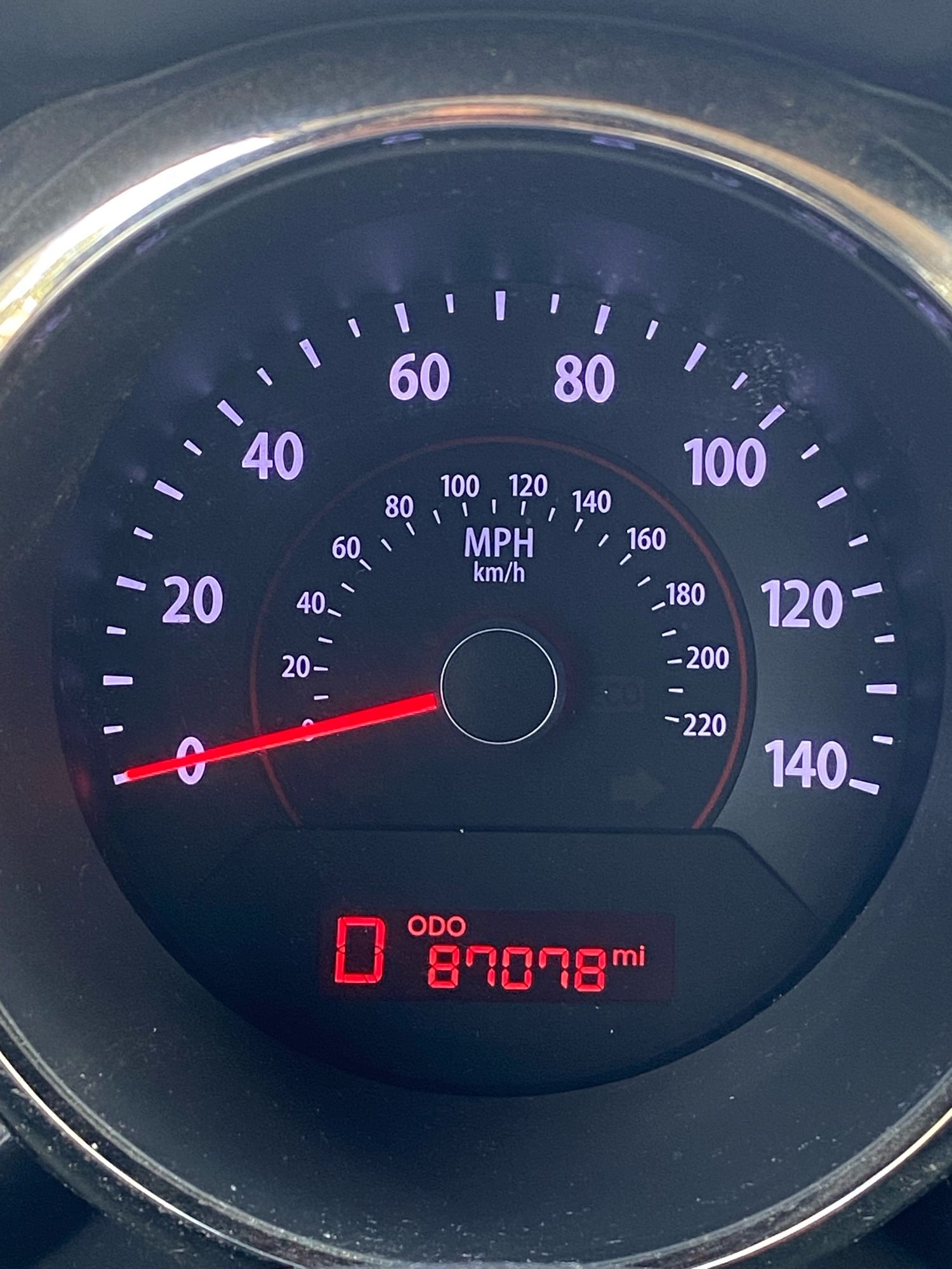 Car odometer with 87078 miles