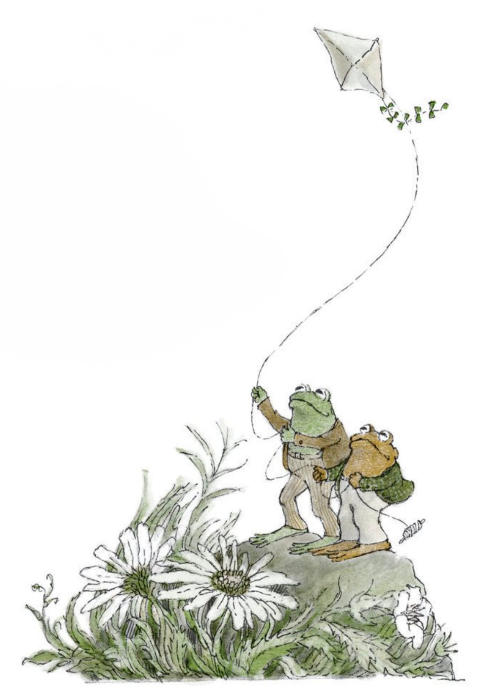 Frog and Toad flying a kite together, standing on a rocky outcropping.

From "A List"
In *Frog and Toad Together*