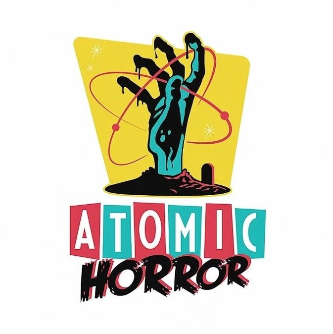 Atomic Horror logo featuring a zombie hand coming out of the ground.