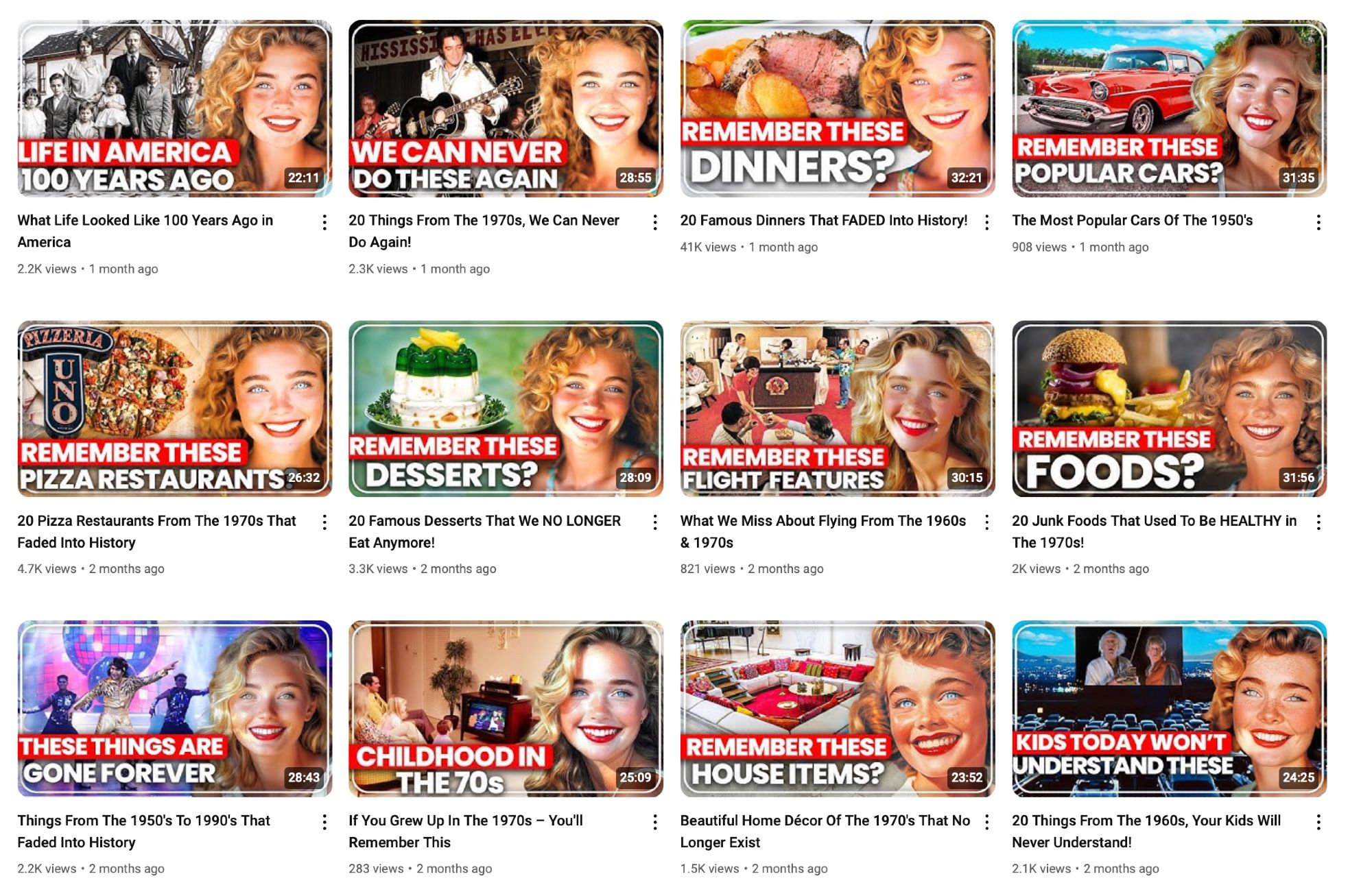 Youtube videos all using the same template: 

Lots more about food, cars, restaurants, household items