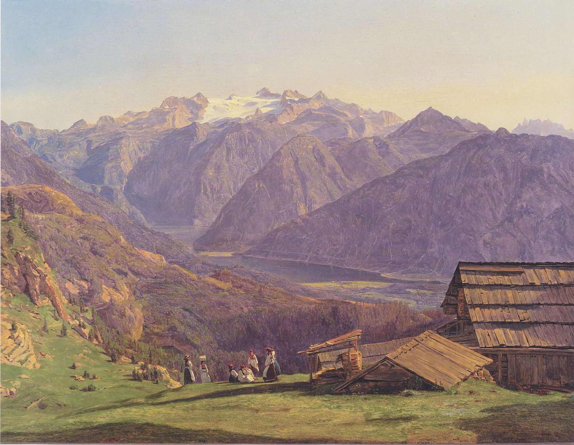 View of the Dachstein with the Hallstättersee from the Hütteneckalpe at Ischl