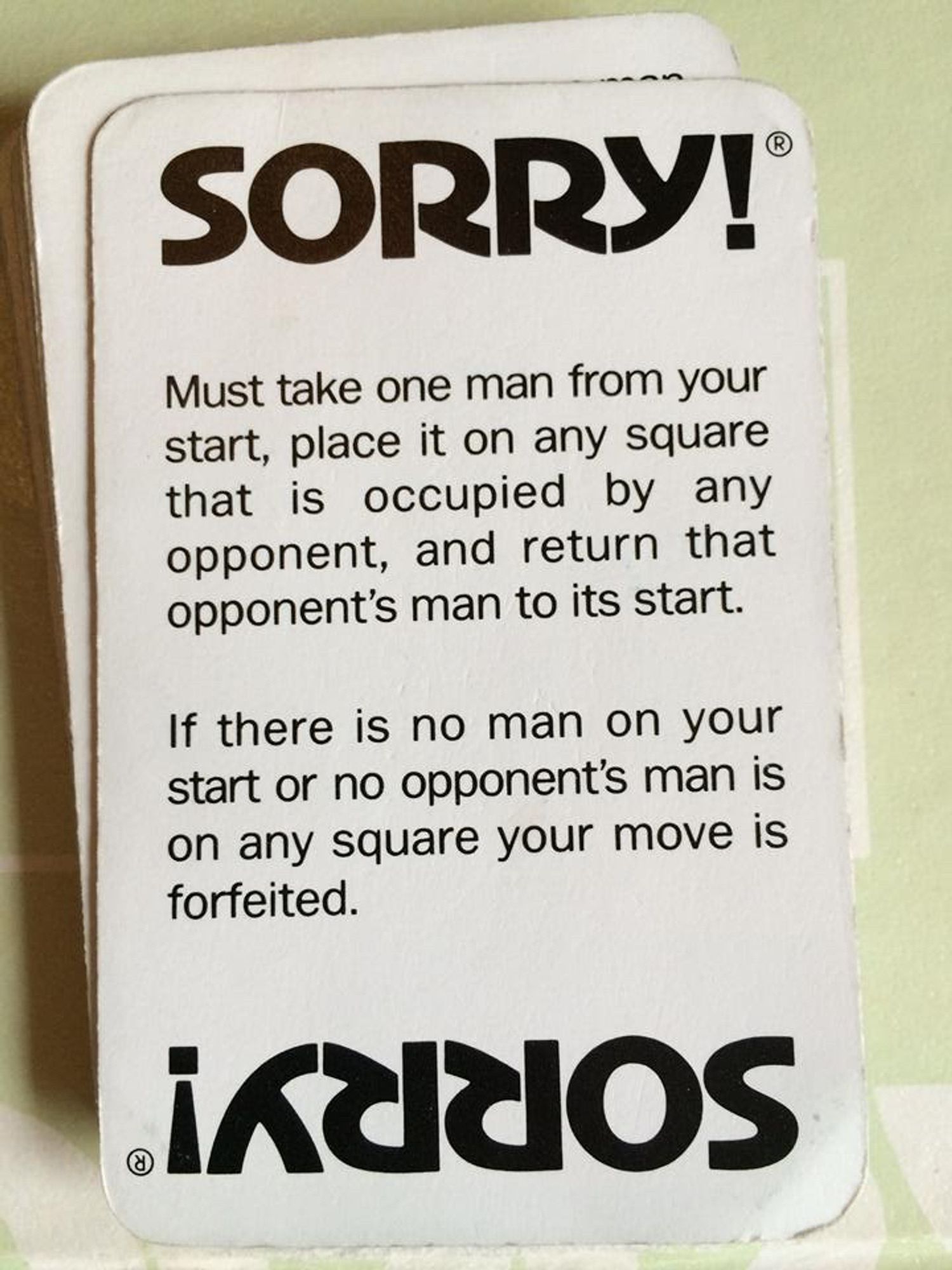 SORRY card from the Sorry board game