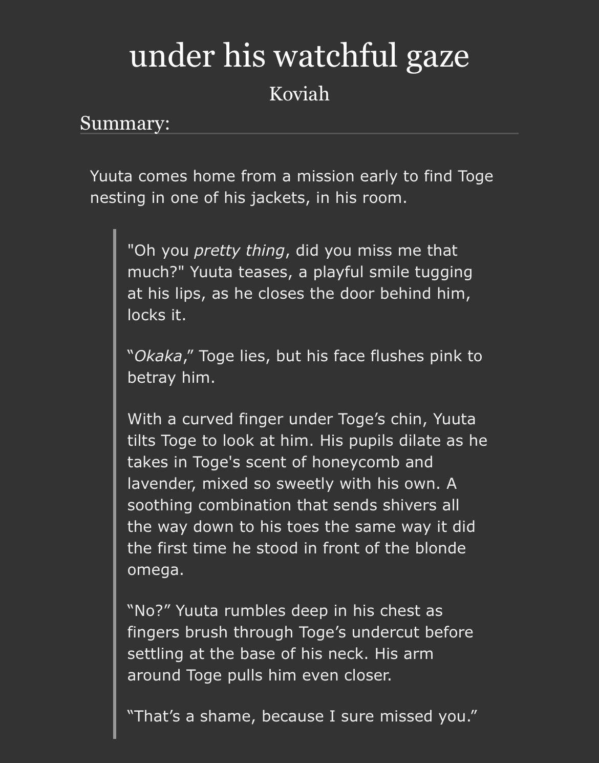 Summary for explicit Yuuta/Toge fanfiction