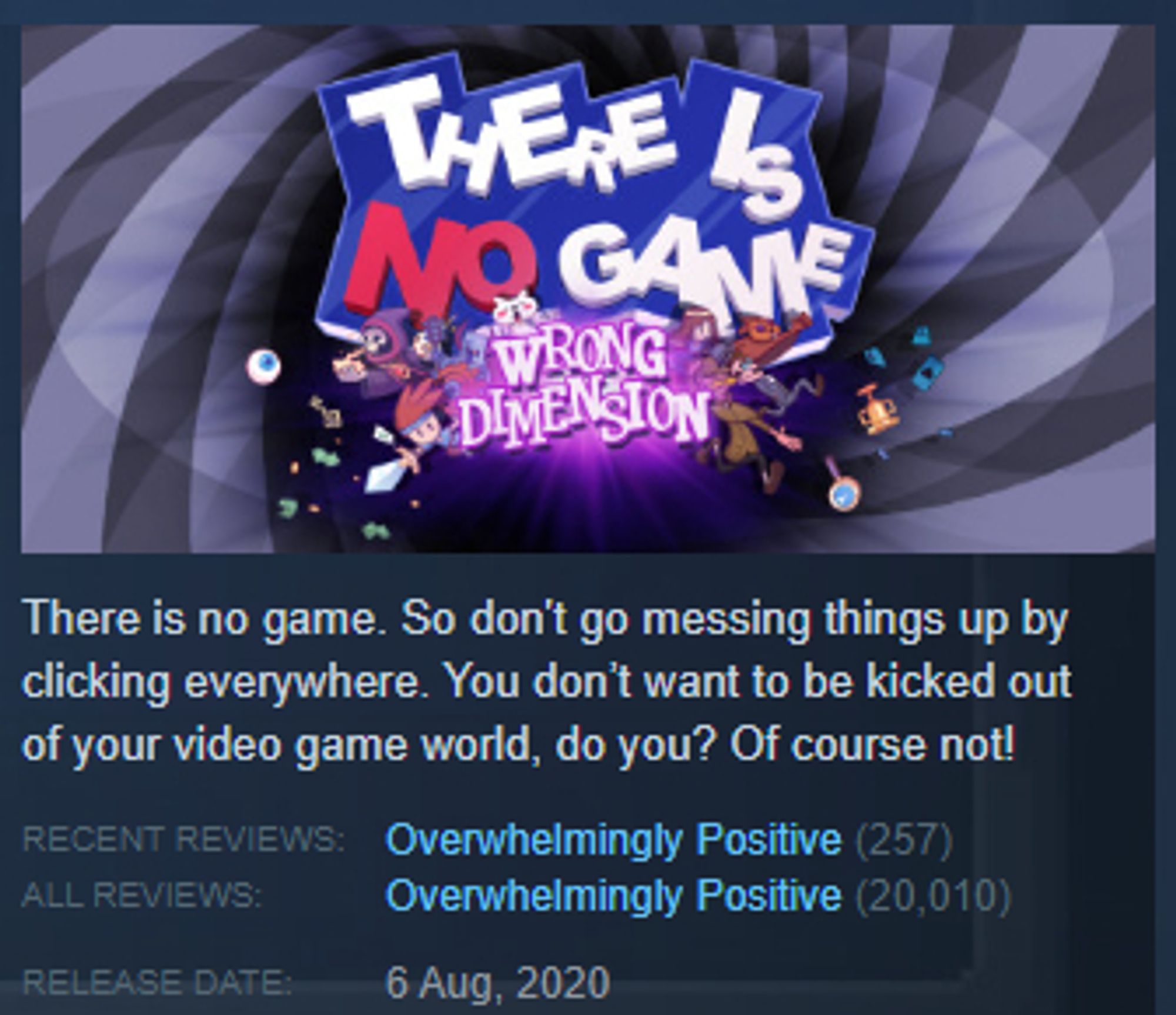 A screenshot of the global reviews of There Is No Game on Steam, showing that they have passed the 20k mark