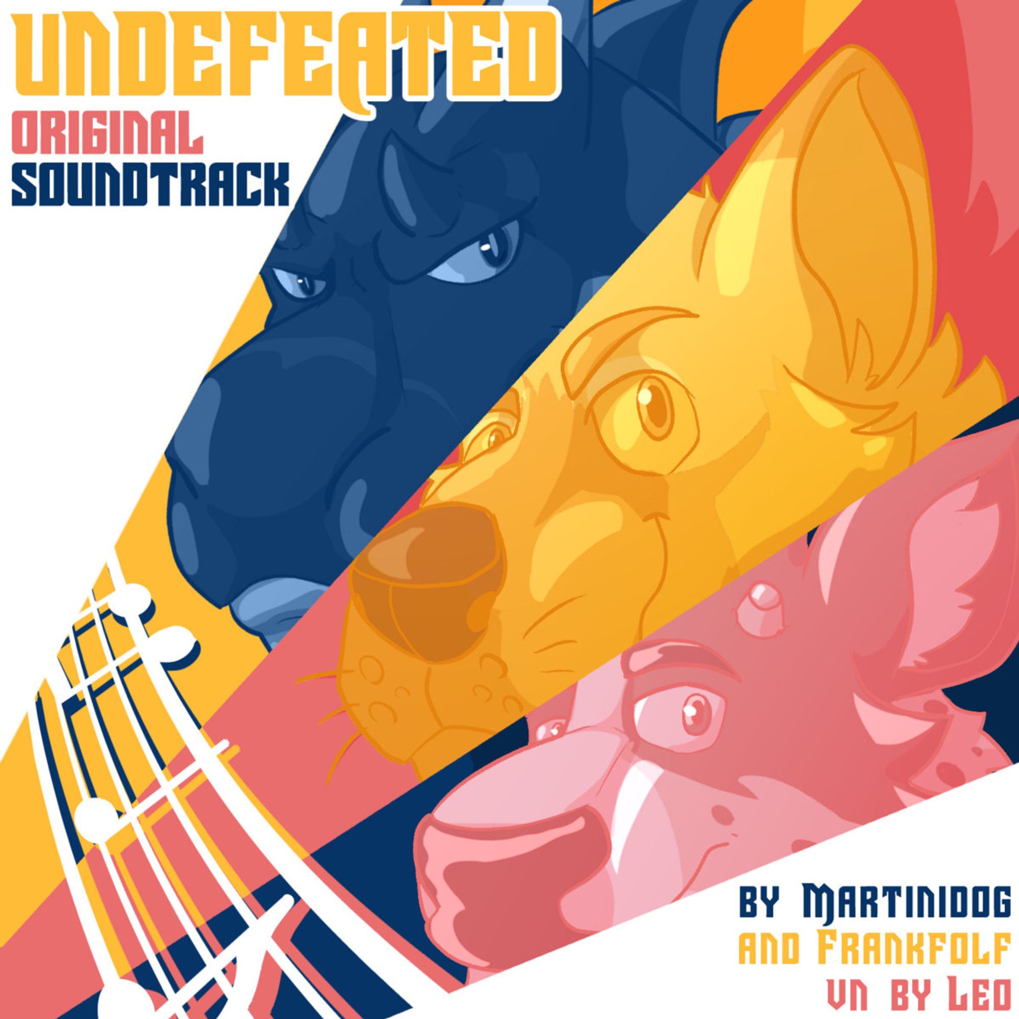 CD Cover. Top-left text reads "Undefeated Original Soundtrack." Bottom-right text reads: "By martinidog and Frankfolf. VN by Leo."