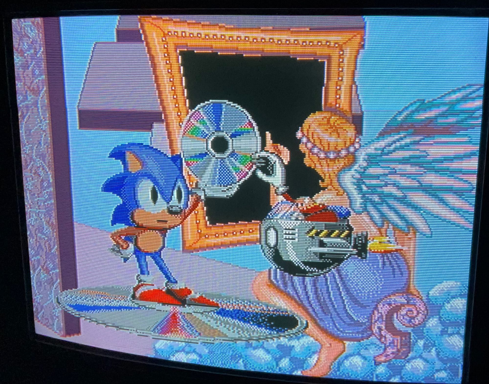 dr robotnik stealing sonic’s cd-rom with an angel in the background