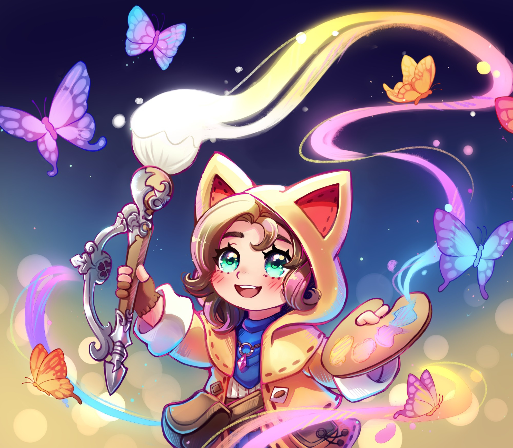 Krile from the critically acclaimed MMORPG FFXIV (did you know it has a free trial?) conjures some butterflies with a magical paintbrush as her new class, the pictomancer