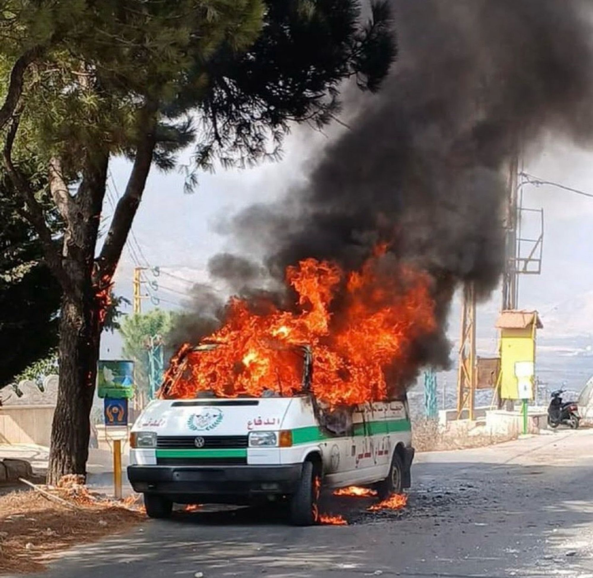 Lebanese ambulance on fire