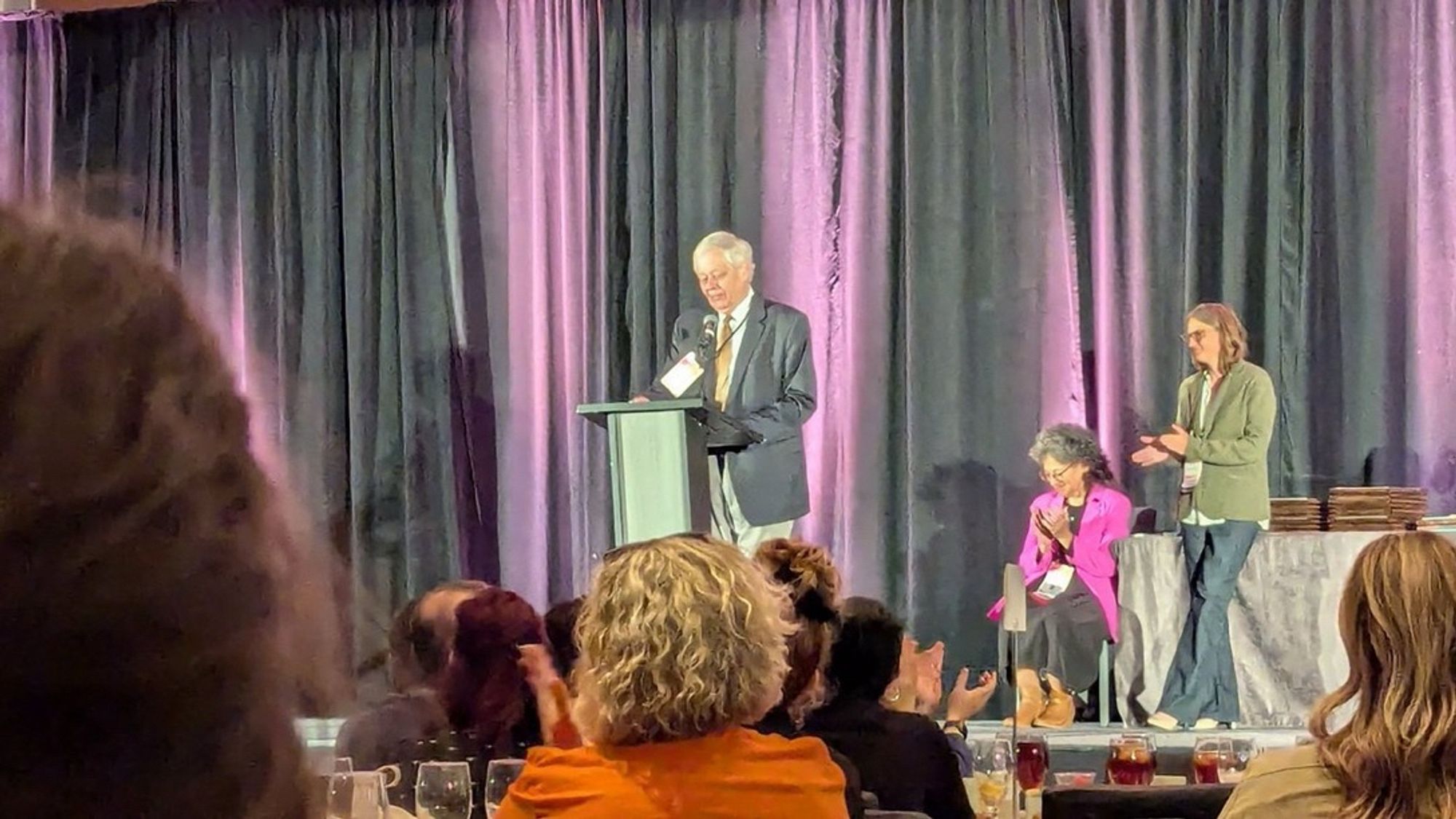 Eric Myer receiving the Don Bolles Award from IRE NICAR for remaining steadfast and refusing to be silenced after police raided the Kansas newsroom of the Marion County Record and the home of its publisher.

The award recognizes investigative journalists who have exhibited extraordinary courage in standing up against intimidation or efforts to suppress the truth about matters of public importance.

Myers mother and fellow publisher, died following the raid on the paper & her home.