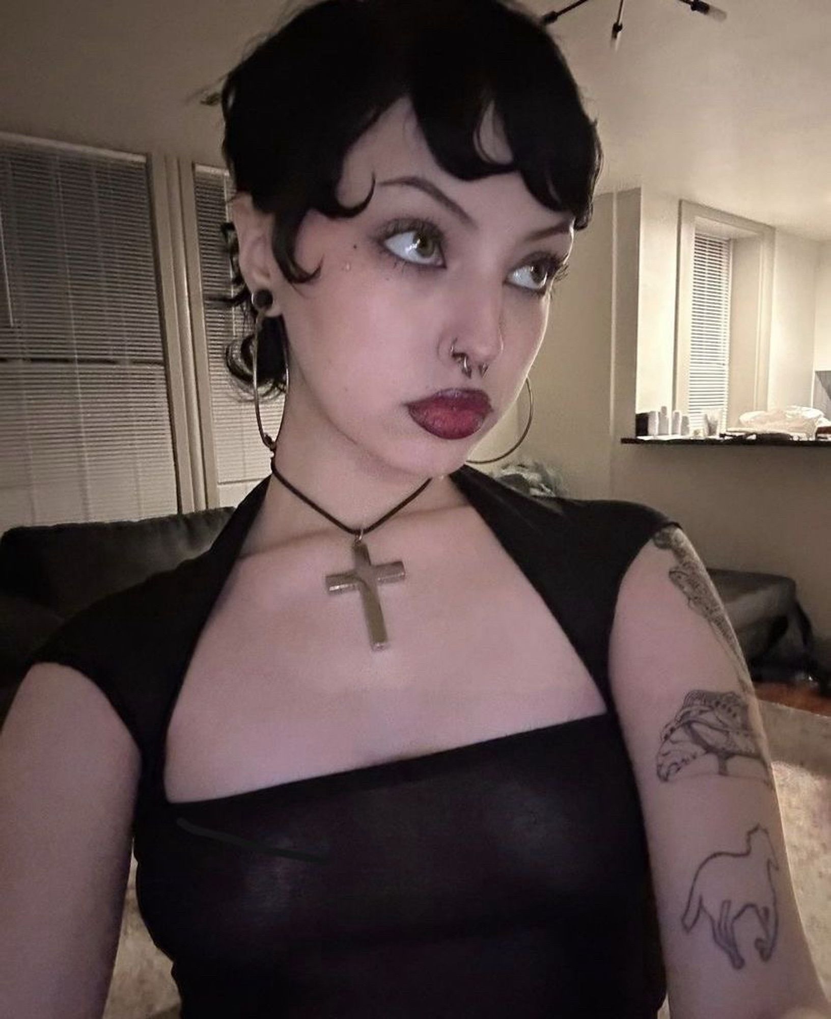 White goth/emo girl with short pixie cut