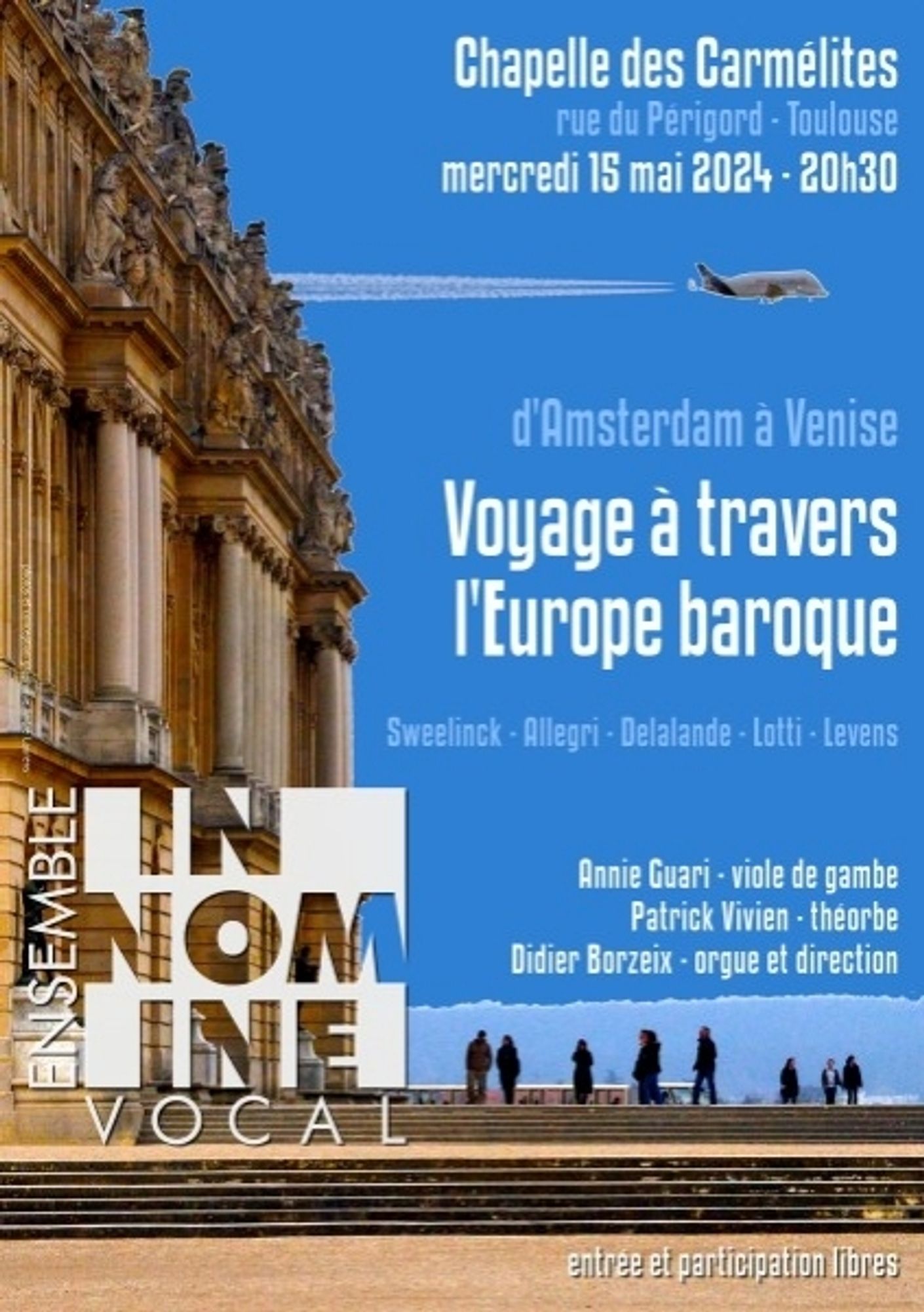 Affiche du concert «Voyage à travers l'Europe baroque » du groupe In nomine, le 15 avril 2024, à la chapelle des Carmélites, Toulouse