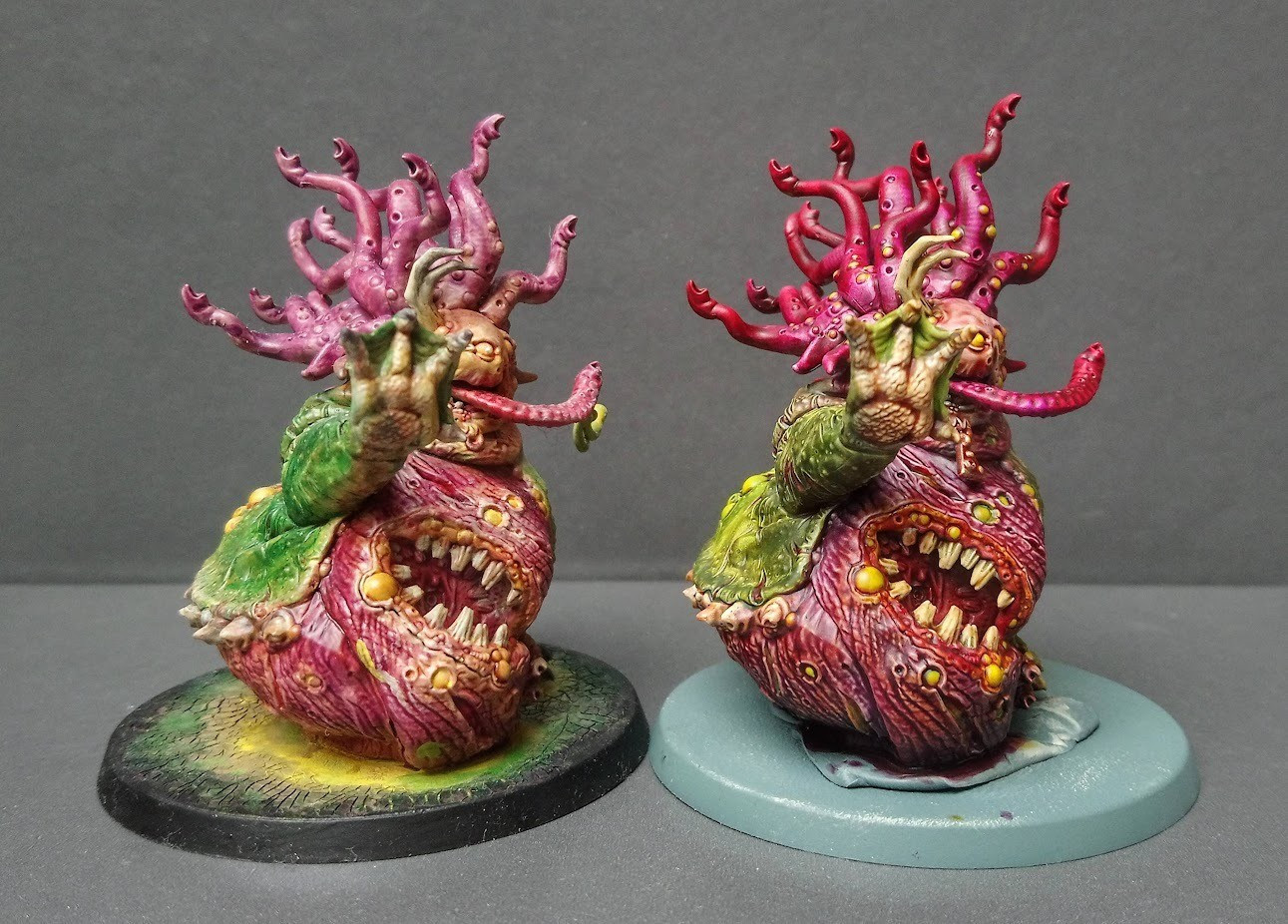 Two painted Beasts of Nurgle. The first one I did back in February and the second one I did for the diorama.