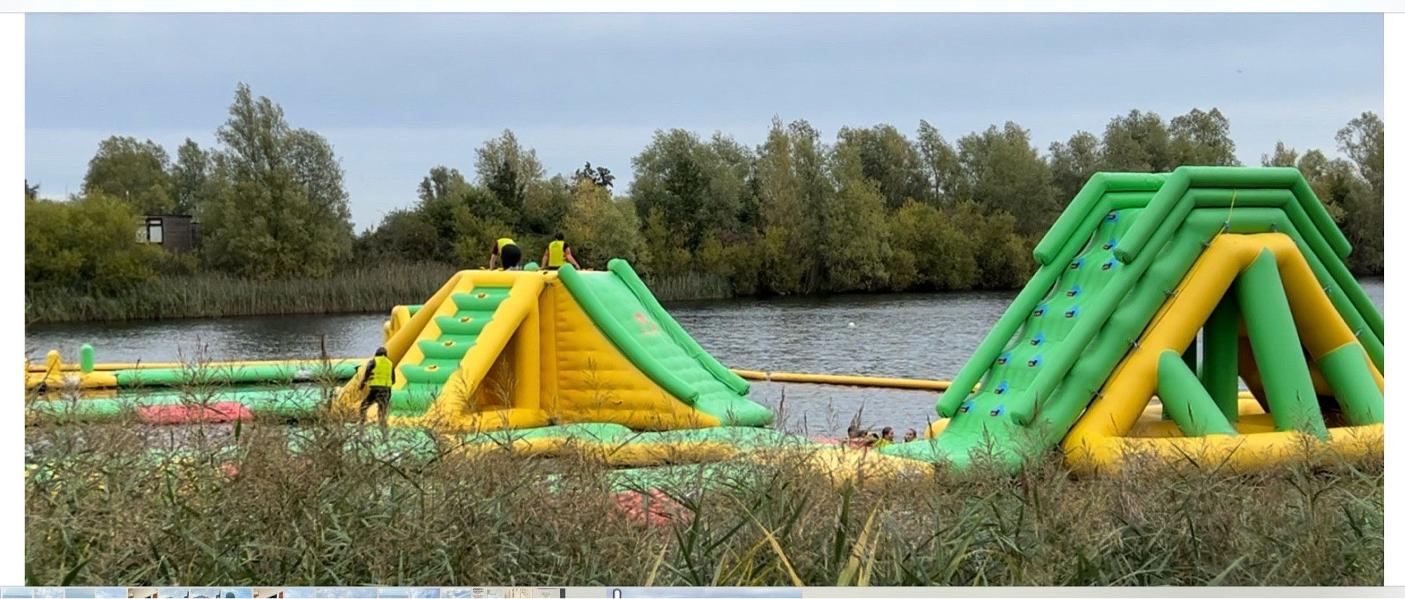 Inflatable obstacle course on a lake