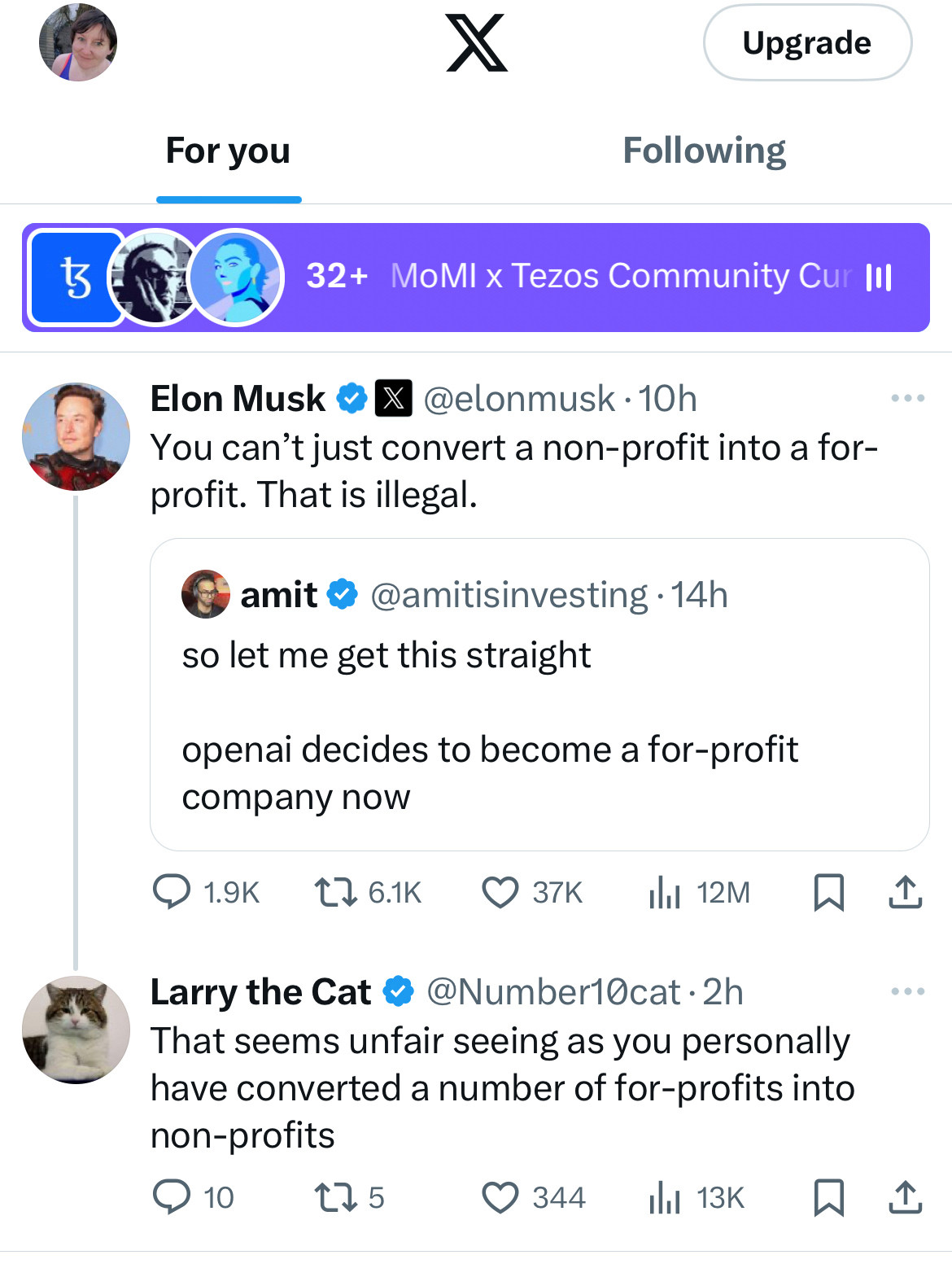 Larry the Cat giving Elon Musk a serious burn