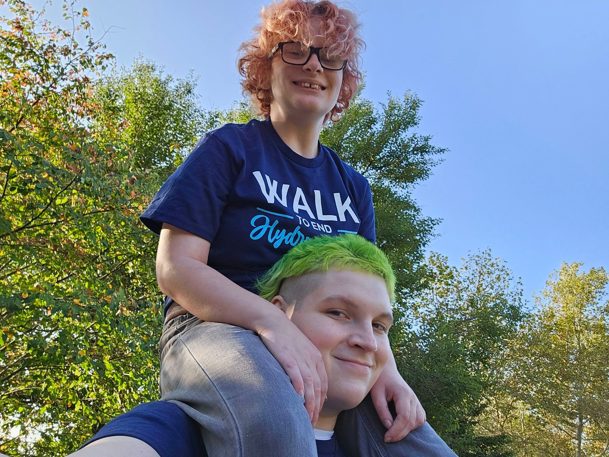 My fiance sid, sitting on my shoulders