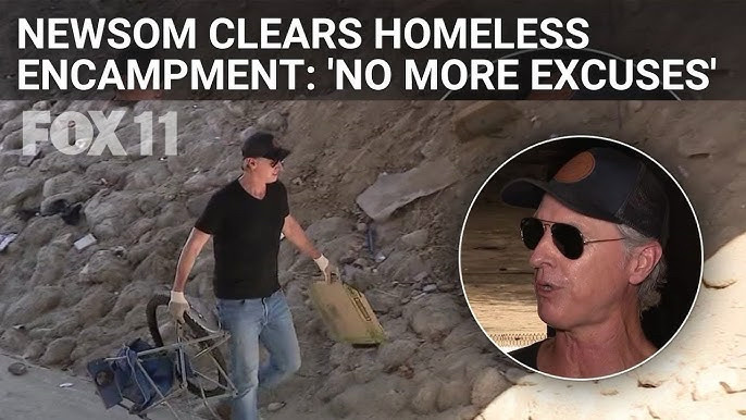 Picture of Gavin Newsome doing a PR shoot where he throws homeless people’s social security cards in the trash 