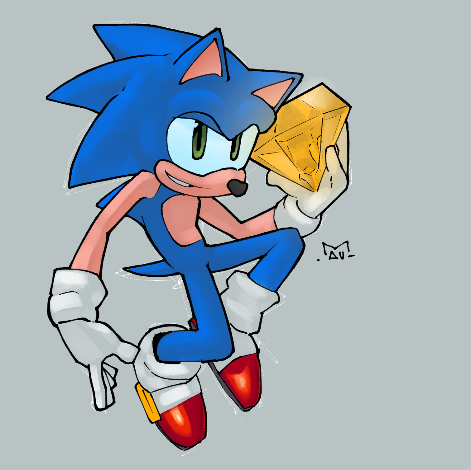 Sonic the Hedgehog holding the yellow chaos emerald