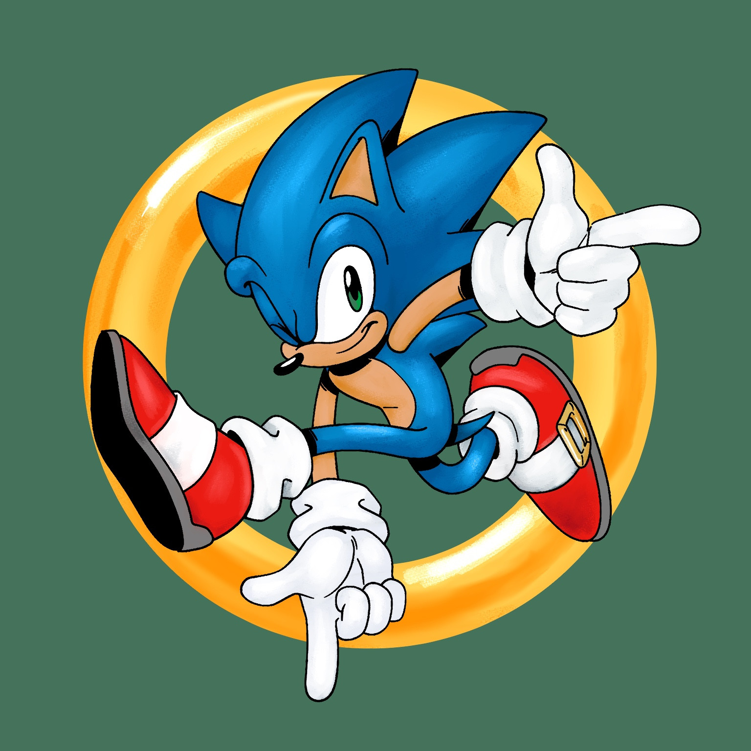 Sonic the hedgehog, doing his signature adventure pose