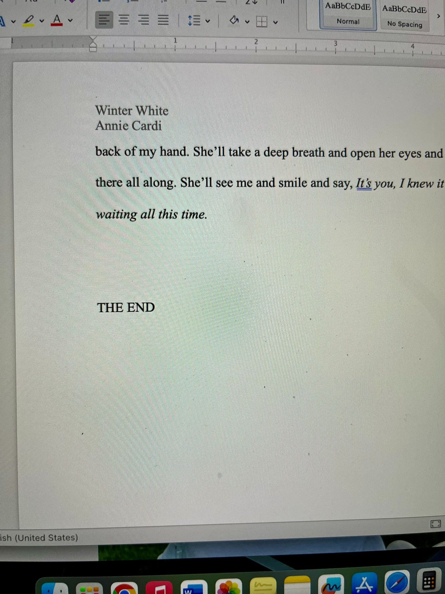 The End typed in a Word document