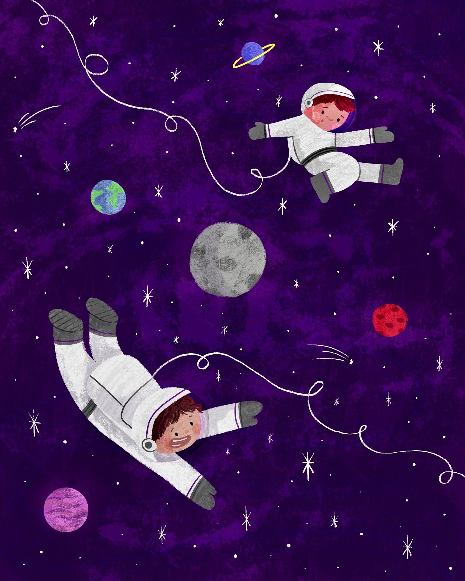 Illustration of two people in space