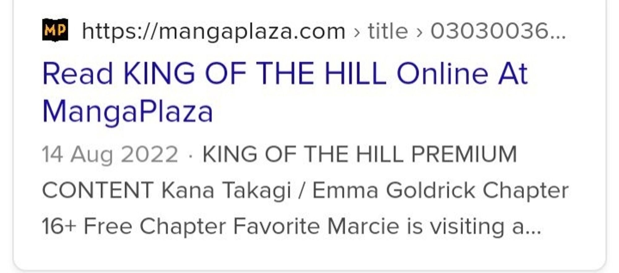 "Read KING OF THE HILL Online At Manga Plaza" hyperlink