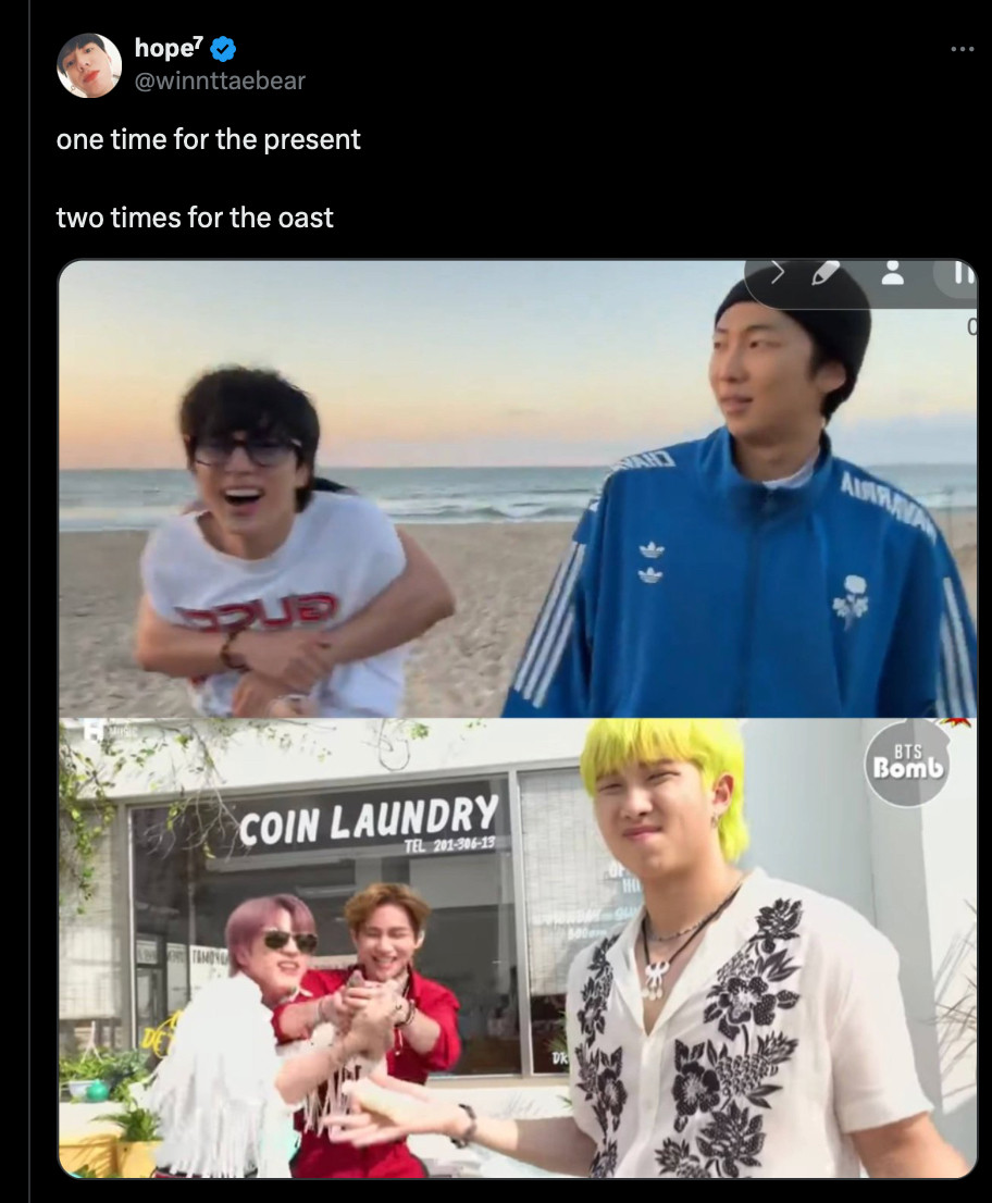 Tae, Jin, and Namjoon with Namjoon giving up on making them behave haha