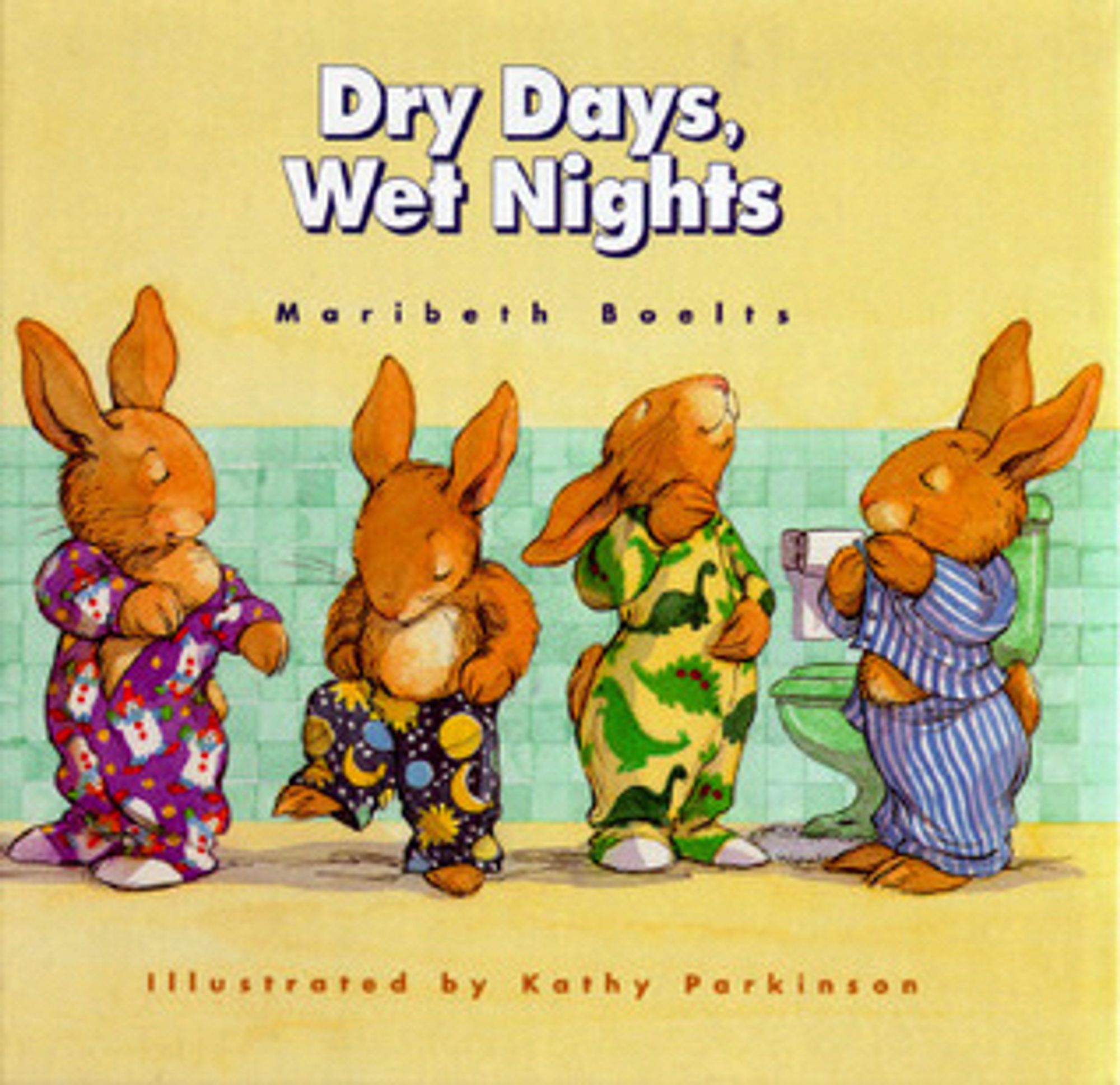 The cover of “Dry Days, Wet Night” - a 1994 children’s book about a little bunny having trouble keeping his bed dry at night, with extremely supportive parents (who may have some kind of fetish for doing laundry).