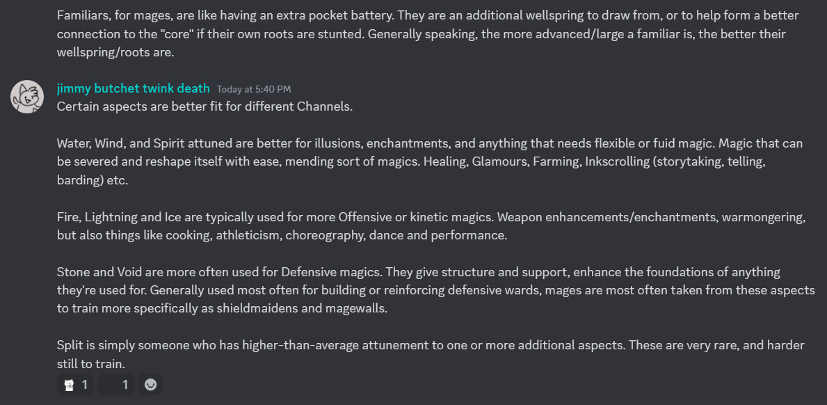 More rambling in screenshot form, explaining how different aspect types are best fitted to certain channels, aka methods, for controlling that magic, and which aspects are typically connected to what sort of channels/methods.