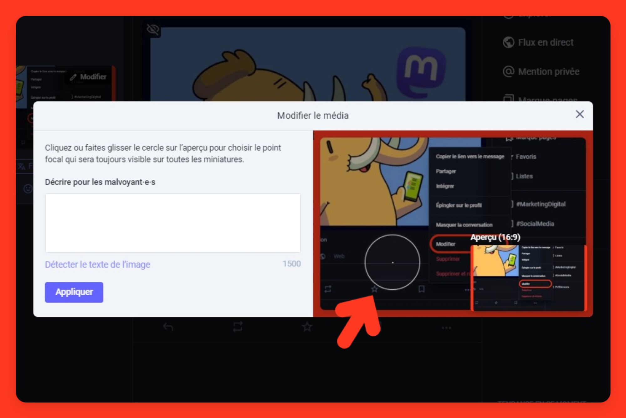 Choisir zone aperçu image Mastodon