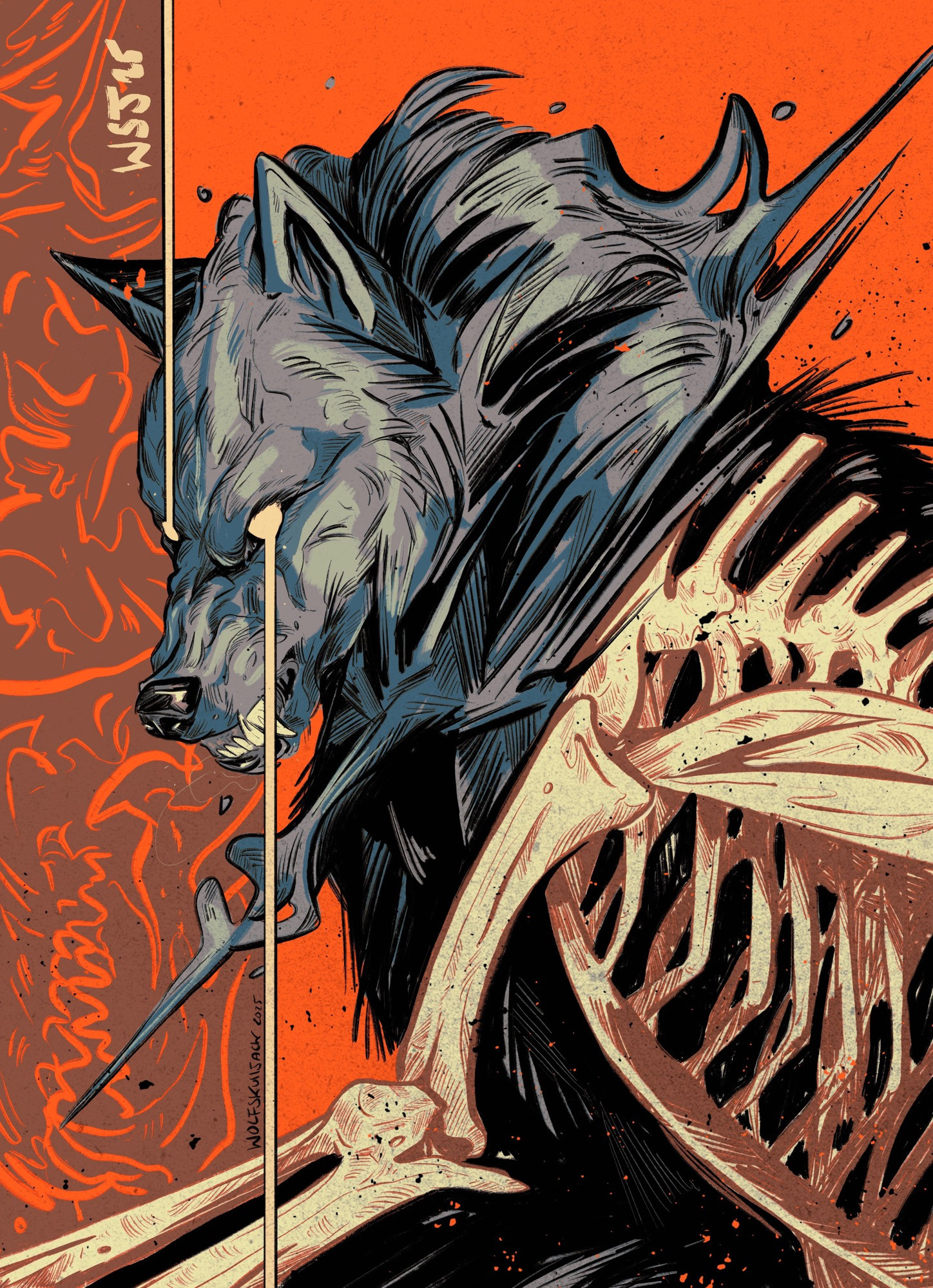 Digital art, my work. A wolf/skeleton. Surreal 