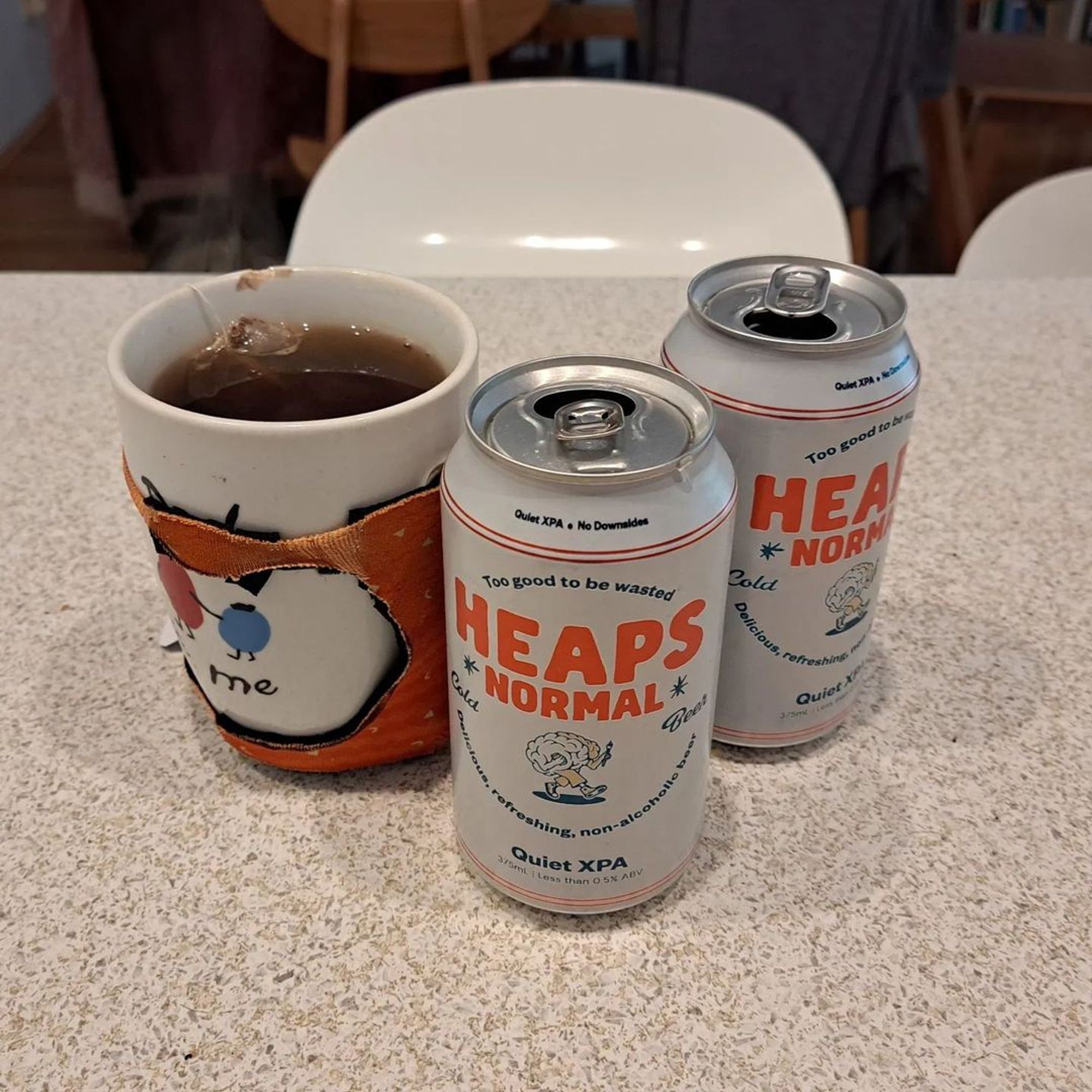 2 cans of Heaps Normal non-al XPAs and a big cup of black tea.