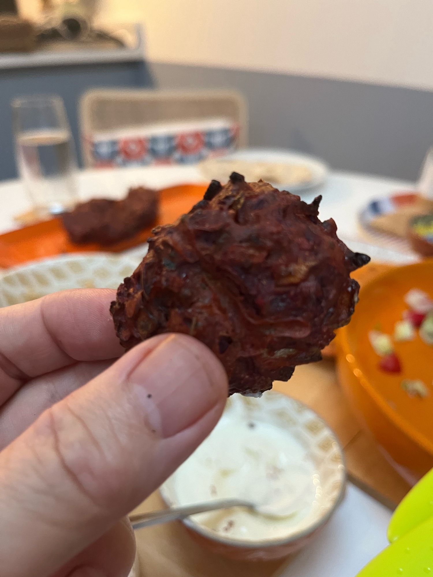 A beetroot pakora, whole