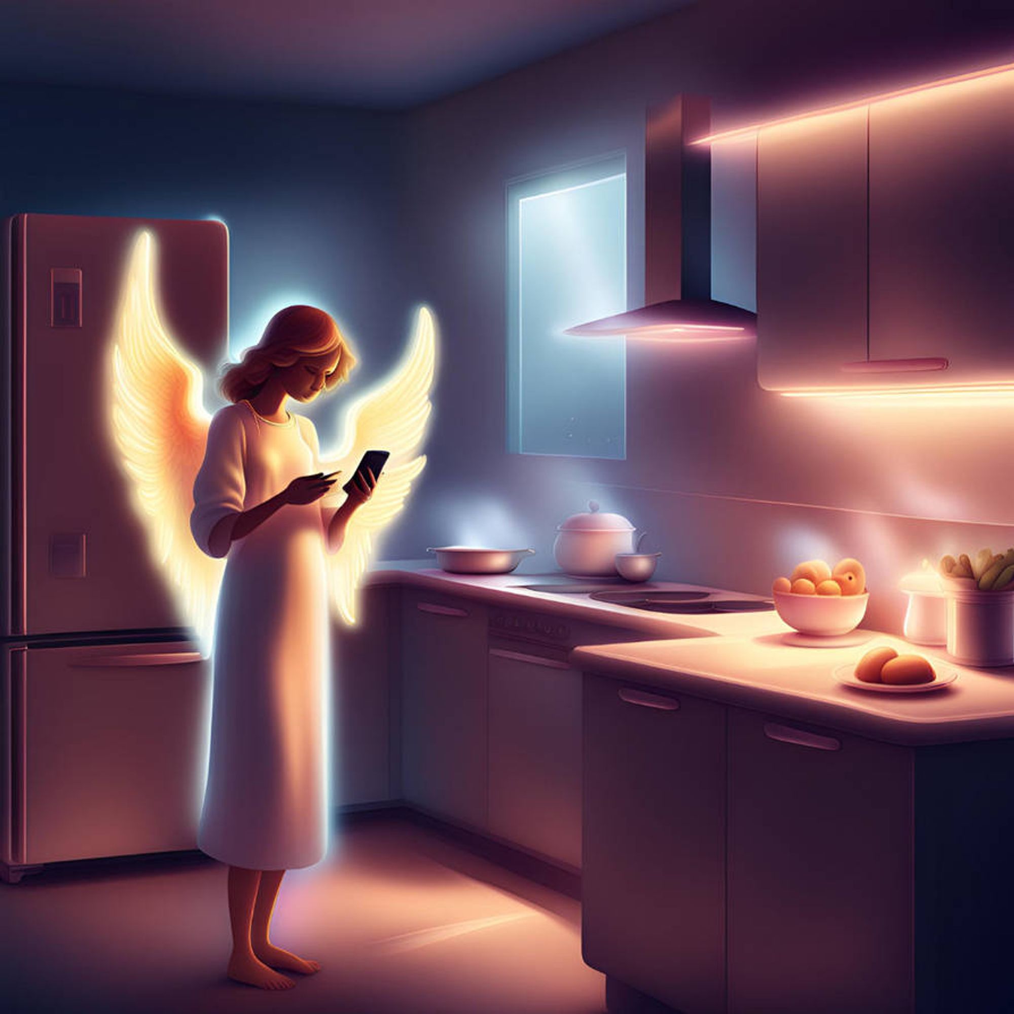 "Angel using smartphone"
By
rosepolly

https://www.deviantart.com/rosepolly/art/Angel-using-smartphone-1067396936