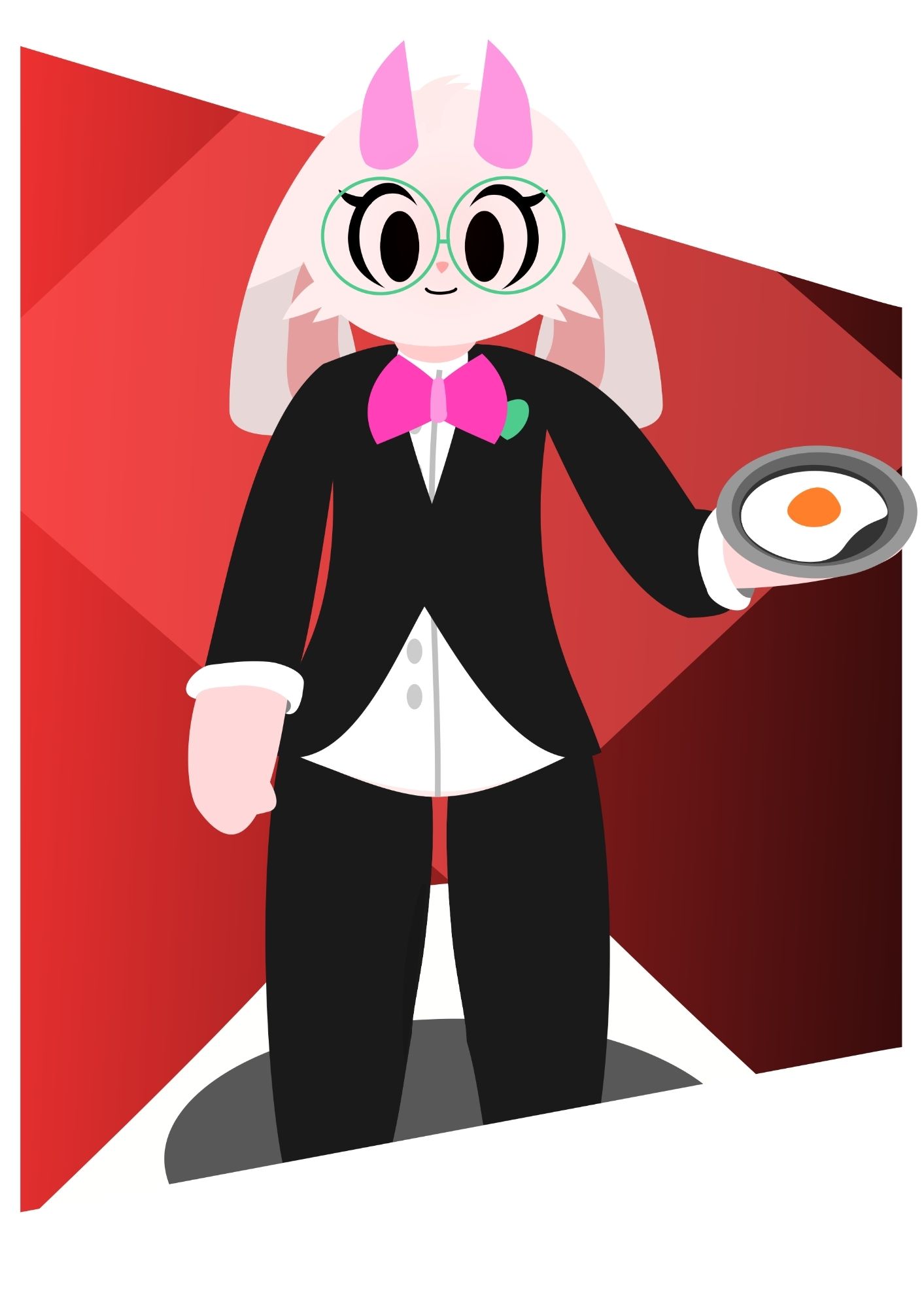 Ralsei wearing a butler costume holding a plate with a single egg