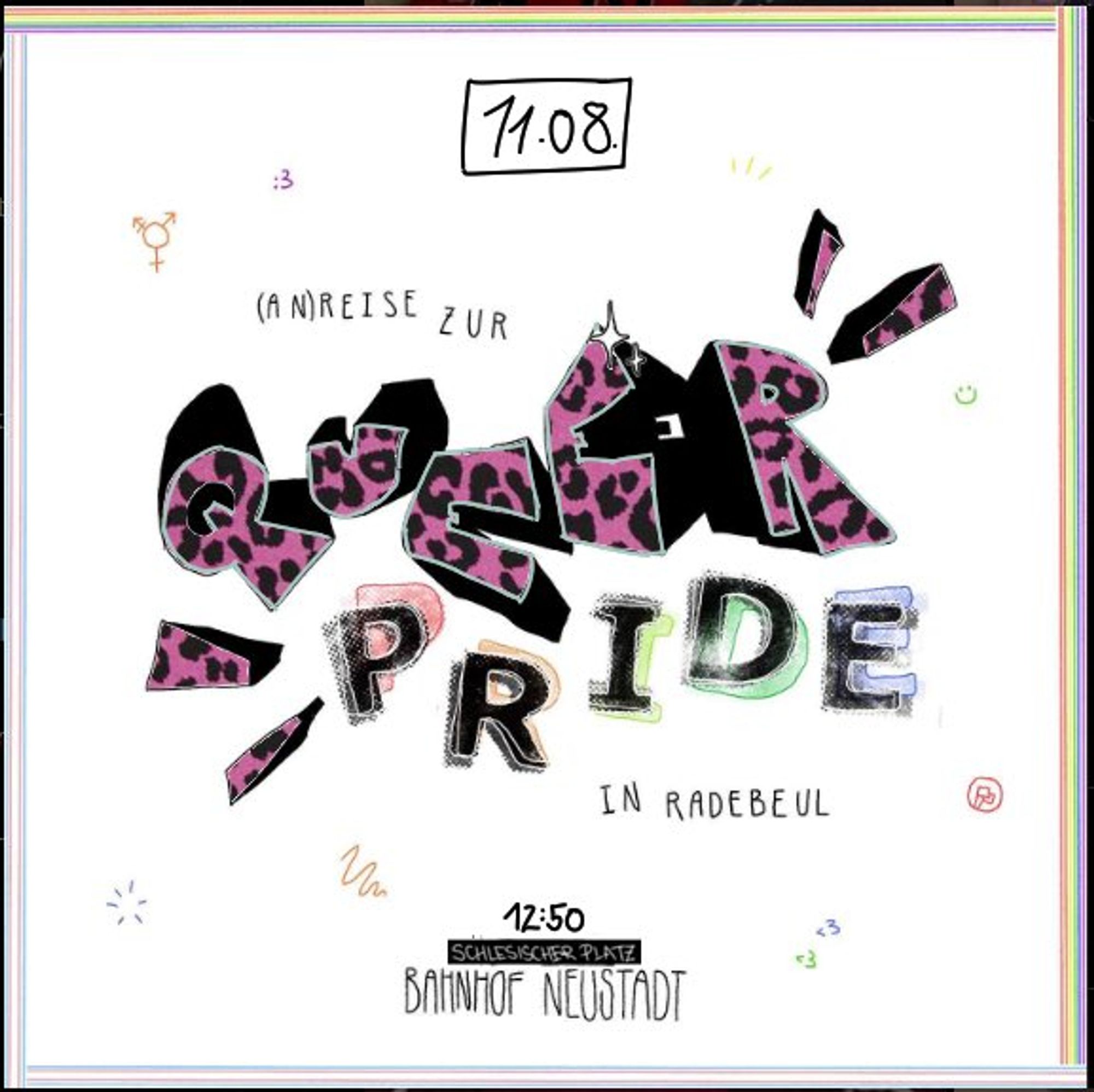 11.08. Anreise zur QueerPride in Radebeul. 12.50 Uhr Schlesischer Platz Bahnhof Neustadt